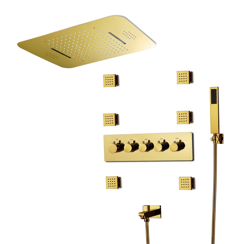HMR Wall-Mounted 23" Thermostatic Shower System 4 Functions - Gold