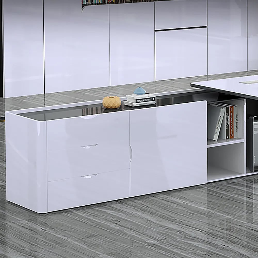 HMR - L-Shaped Modern White Office Desk with Storage