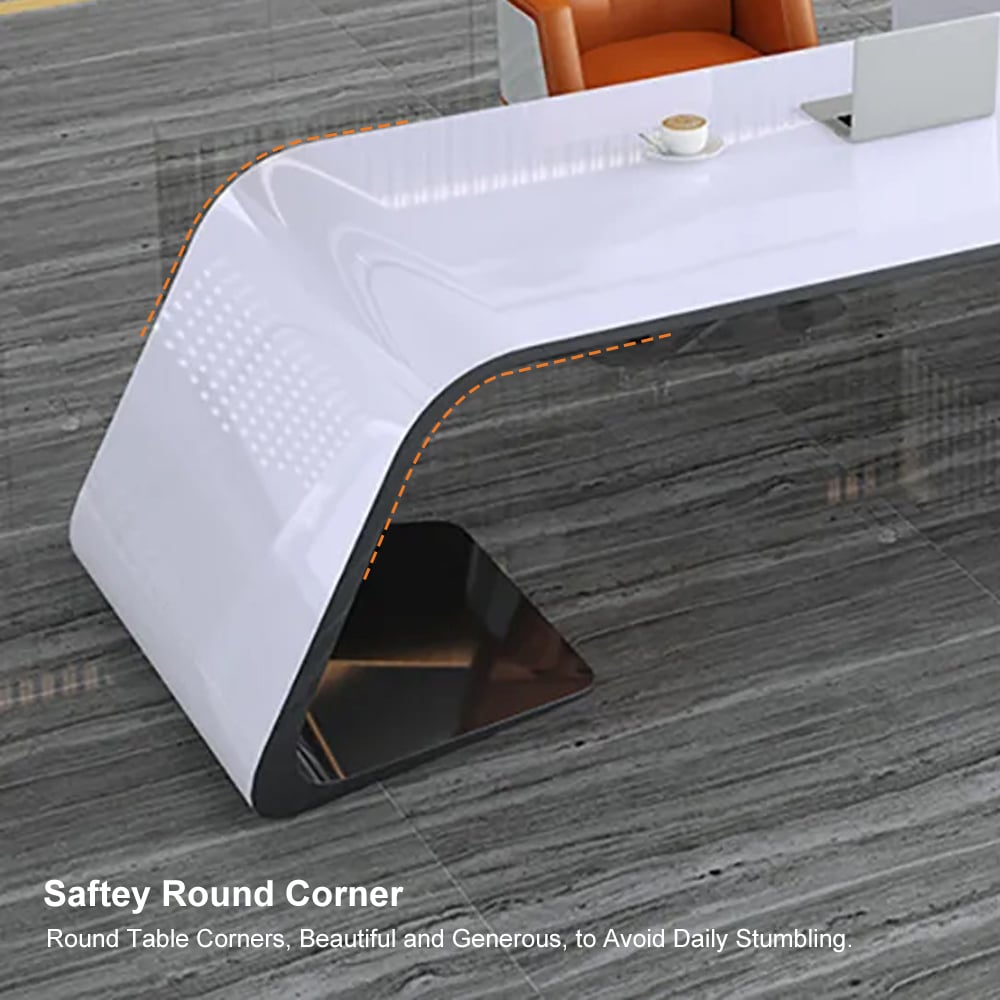 HMR L-Shaped Modern White Office Desk with Storage - Left Hand, 94.5"