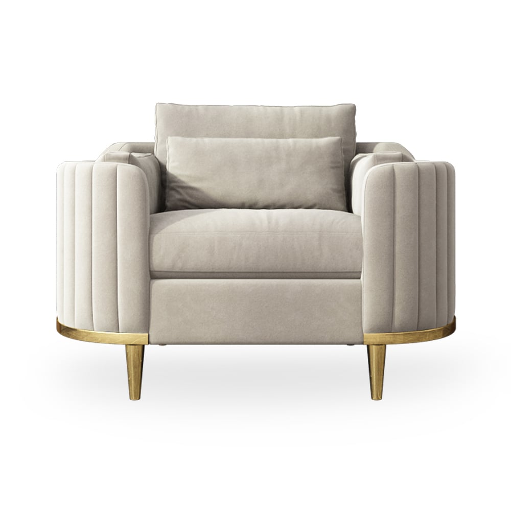 HMR - Modern Living Room Sets Gray Velvet Upholstered Chair & Loveseat & Sofa 3-Pieces