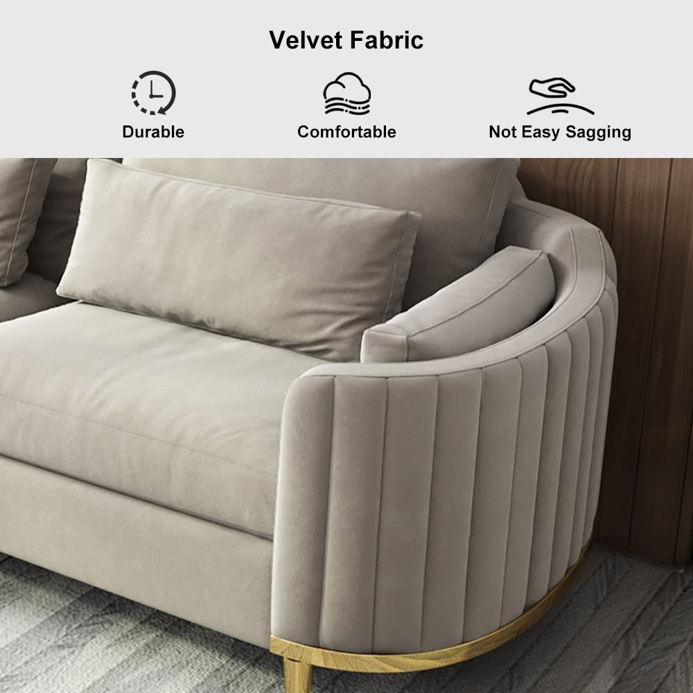 HMR - Modern Living Room Sets Gray Velvet Upholstered Chair & Loveseat & Sofa 3-Pieces