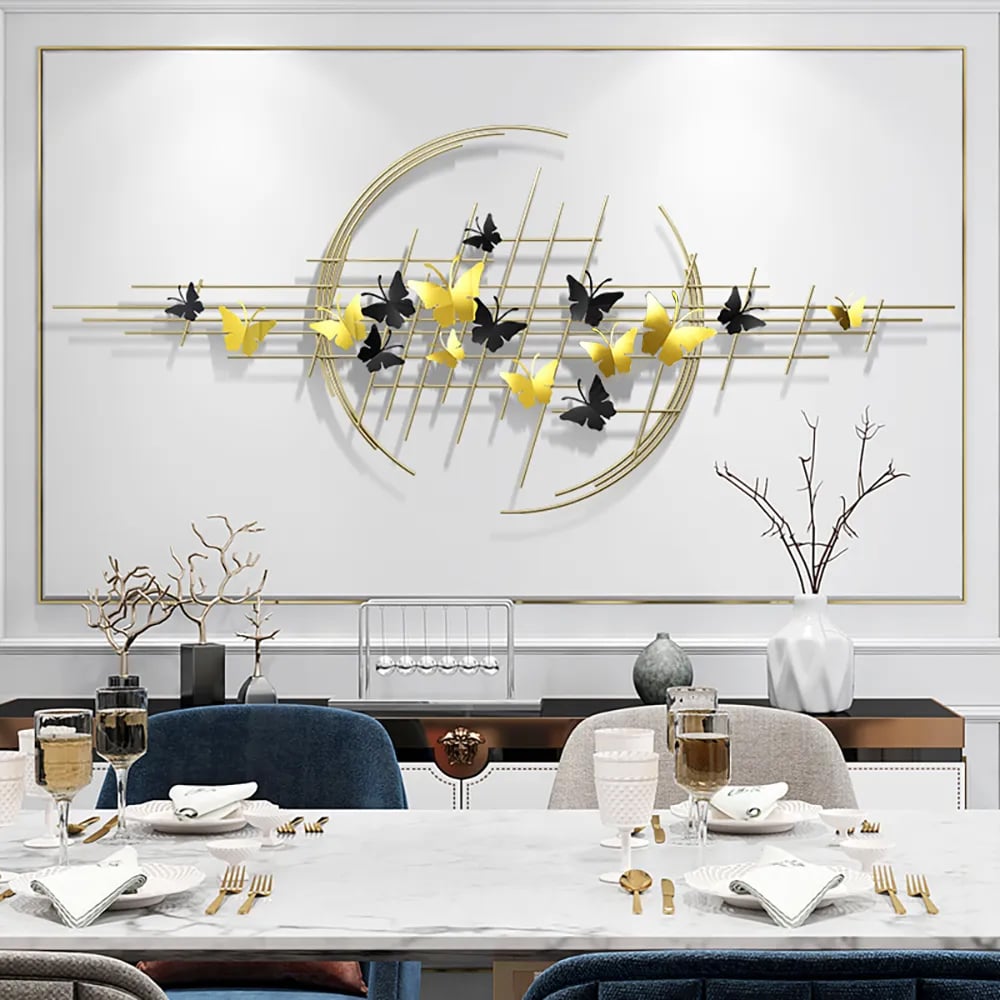 HMR - 59.1" Modern Butterfly Wall Decor Creative Metal Wall Art in Gold & Black Living Room