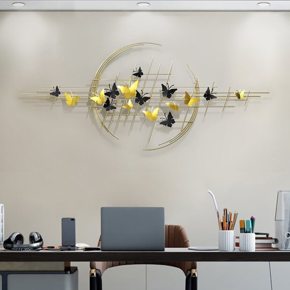 HMR - 59.1" Modern Butterfly Wall Decor Creative Metal Wall Art in Gold & Black Living Room