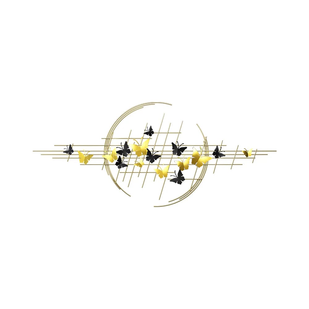 HMR - 59.1" Modern Butterfly Wall Decor Creative Metal Wall Art in Gold & Black Living Room