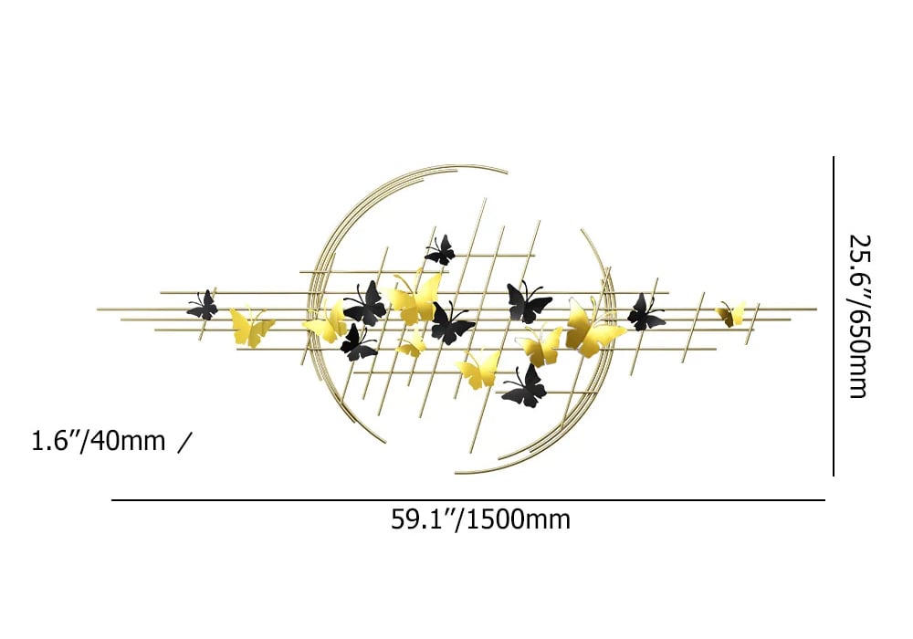 HMR - 59.1" Modern Butterfly Wall Decor Creative Metal Wall Art in Gold & Black Living Room