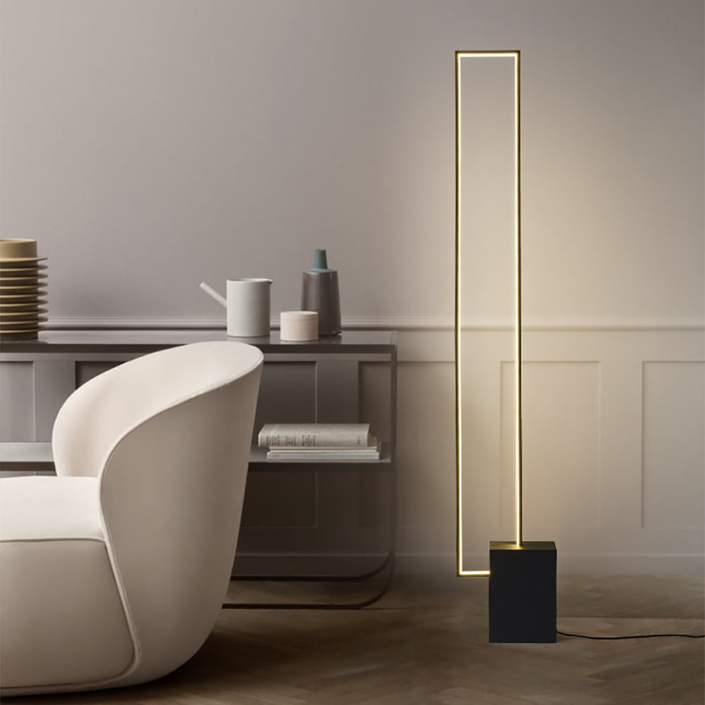 HMR - Metal LED Floor Lamp Rectangular Standing lamp with Black Base