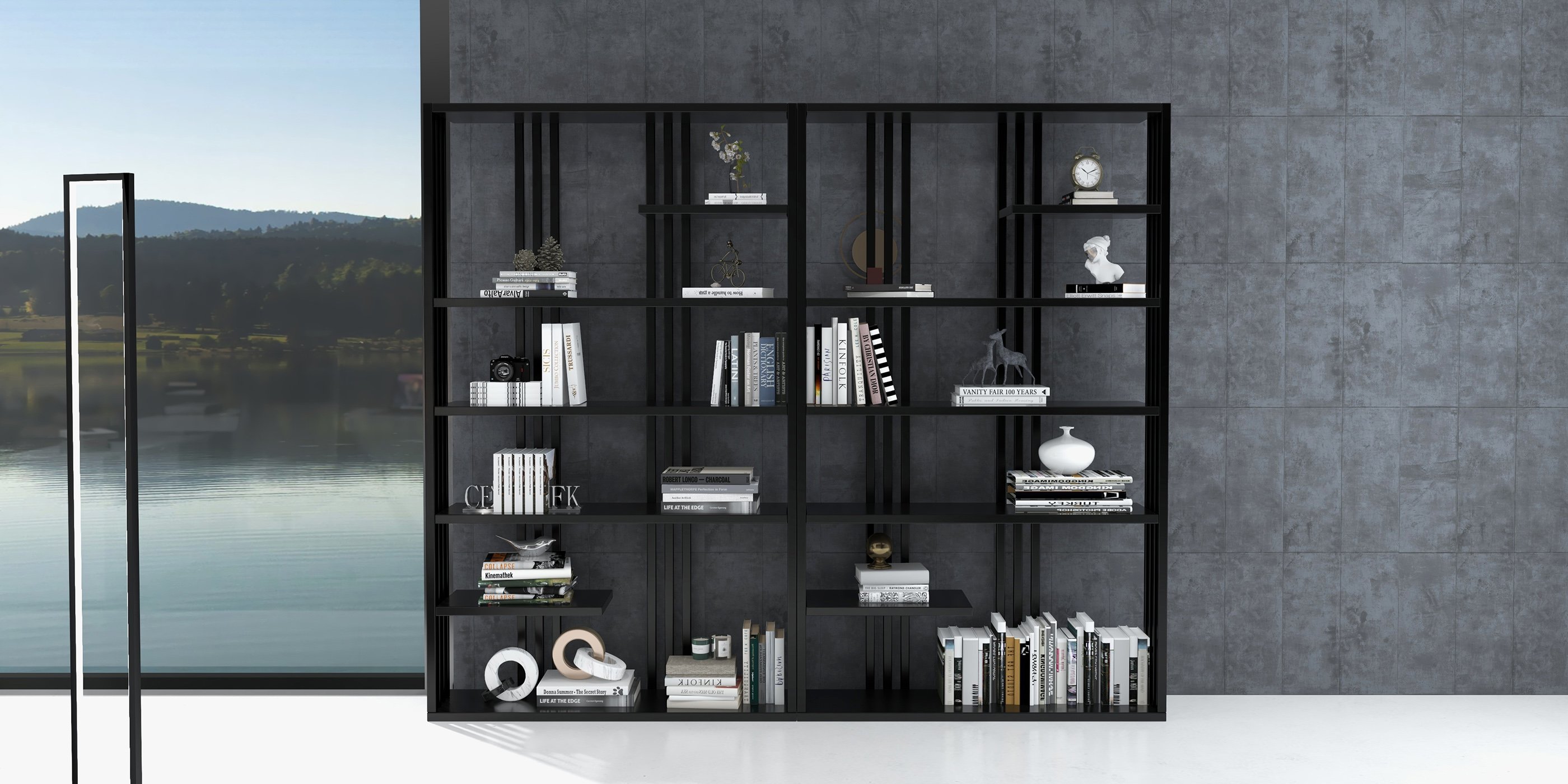 HMR - Metal LED Floor Lamp Rectangular Standing lamp with Black Base