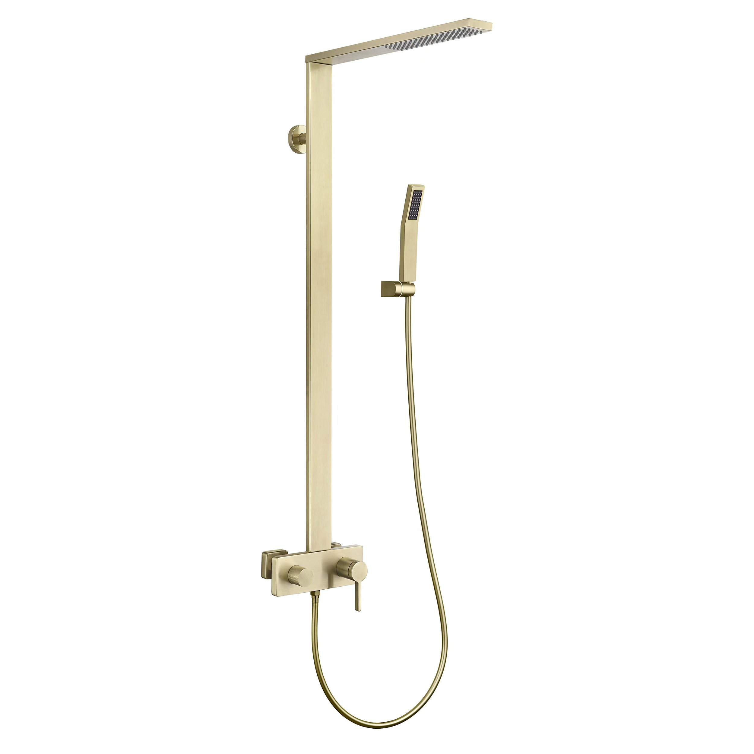 HMR - Exposed Brushed Gold Wall-Mount Rain Shower System with Hand Shower