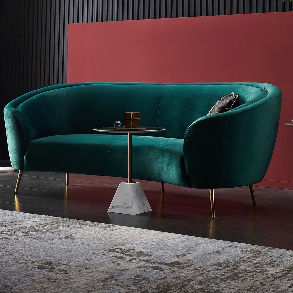 HMR - 92" Velly Modern Deep Green Velvet Sofa with Metal Legs