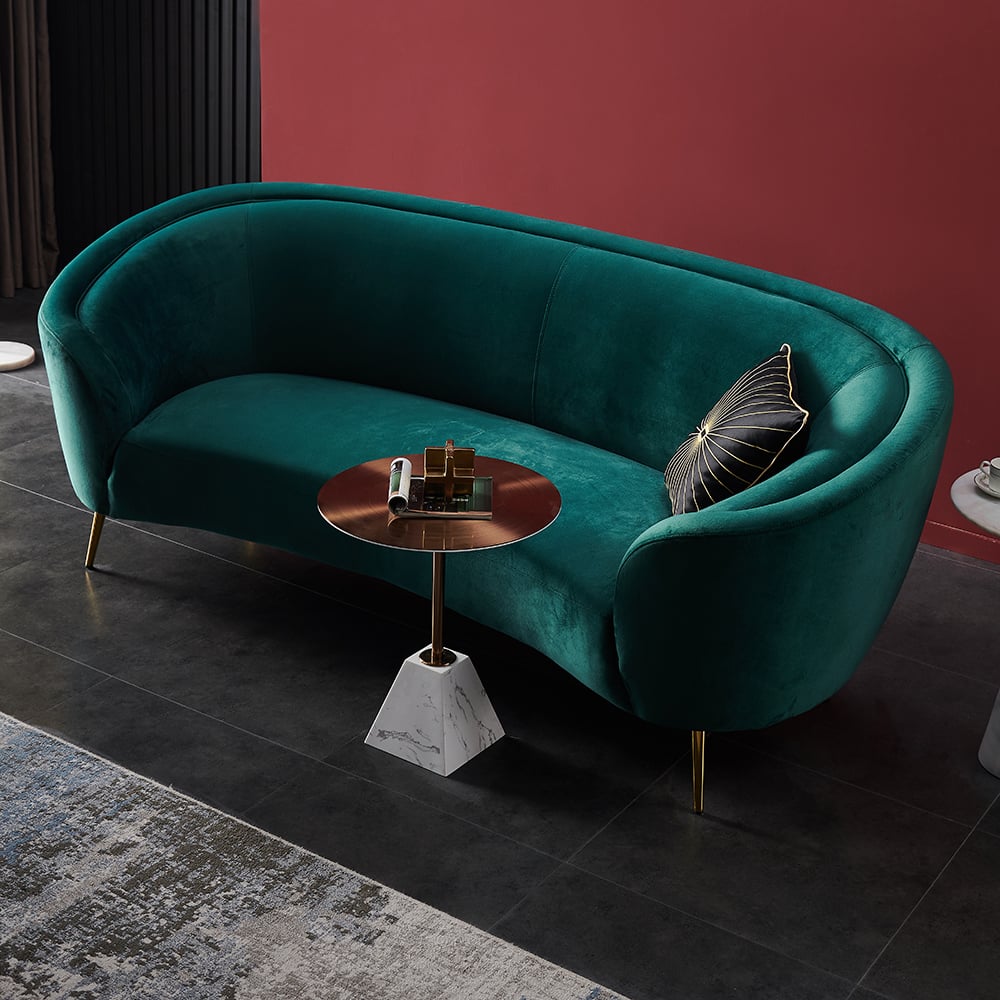 HMR - 92" Velly Modern Deep Green Velvet Sofa with Metal Legs