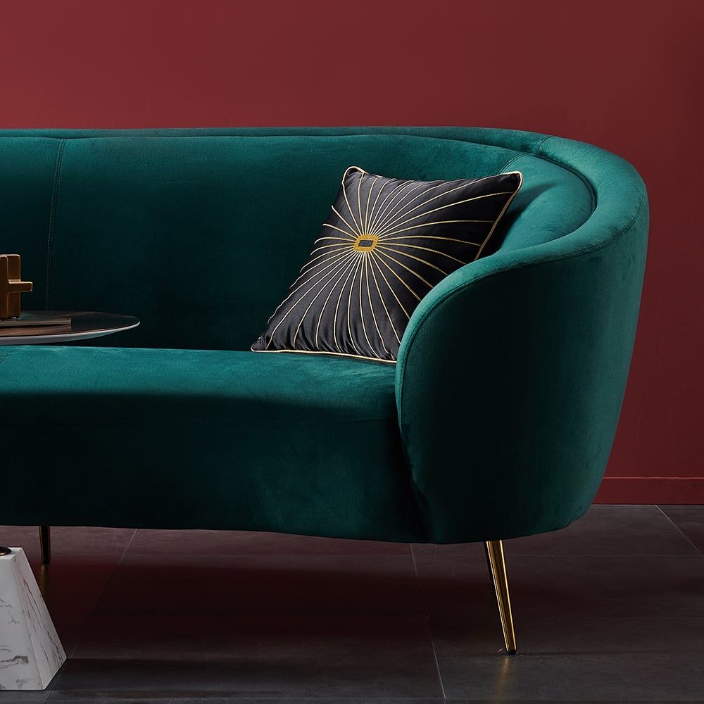 HMR - 92" Velly Modern Deep Green Velvet Sofa with Metal Legs