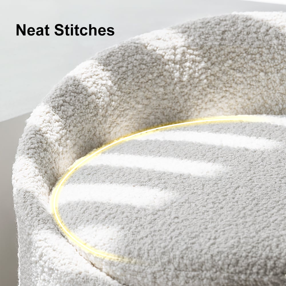 HMR - Modern White Round Lamb Wool Vanity Stool with Backrest