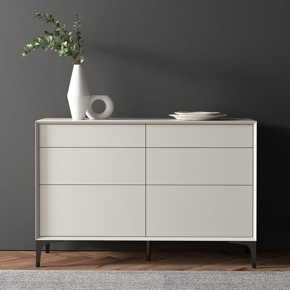 HMR - 47.2" Minimalist Off White Dresser Accent 6-Drawer Cabinet