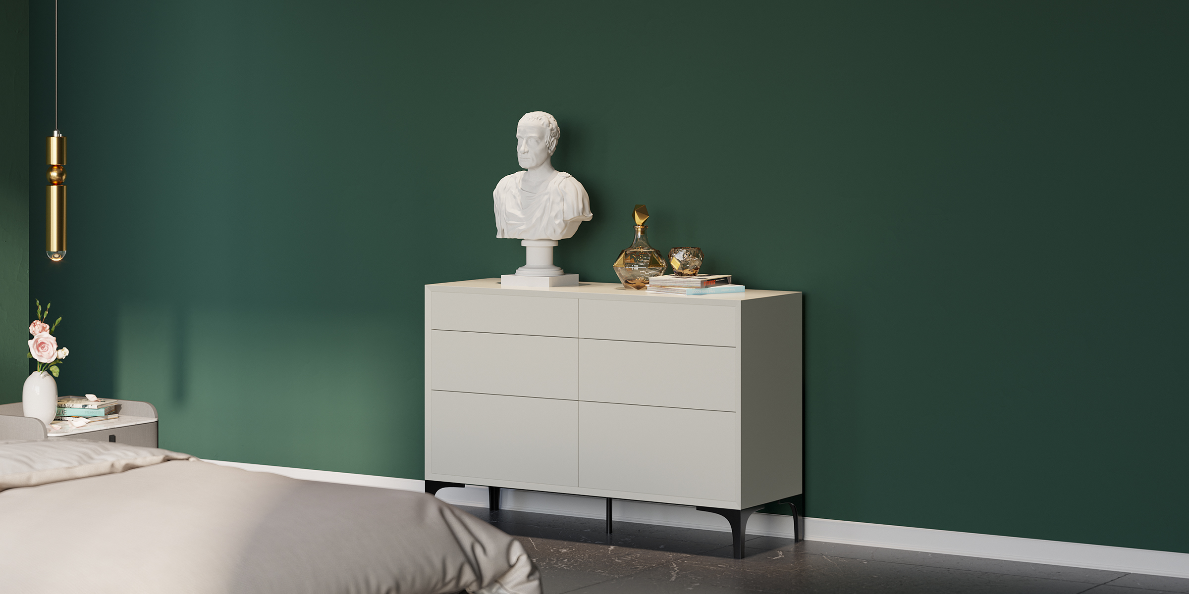 HMR - 47.2" Minimalist Off White Dresser Accent 6-Drawer Cabinet