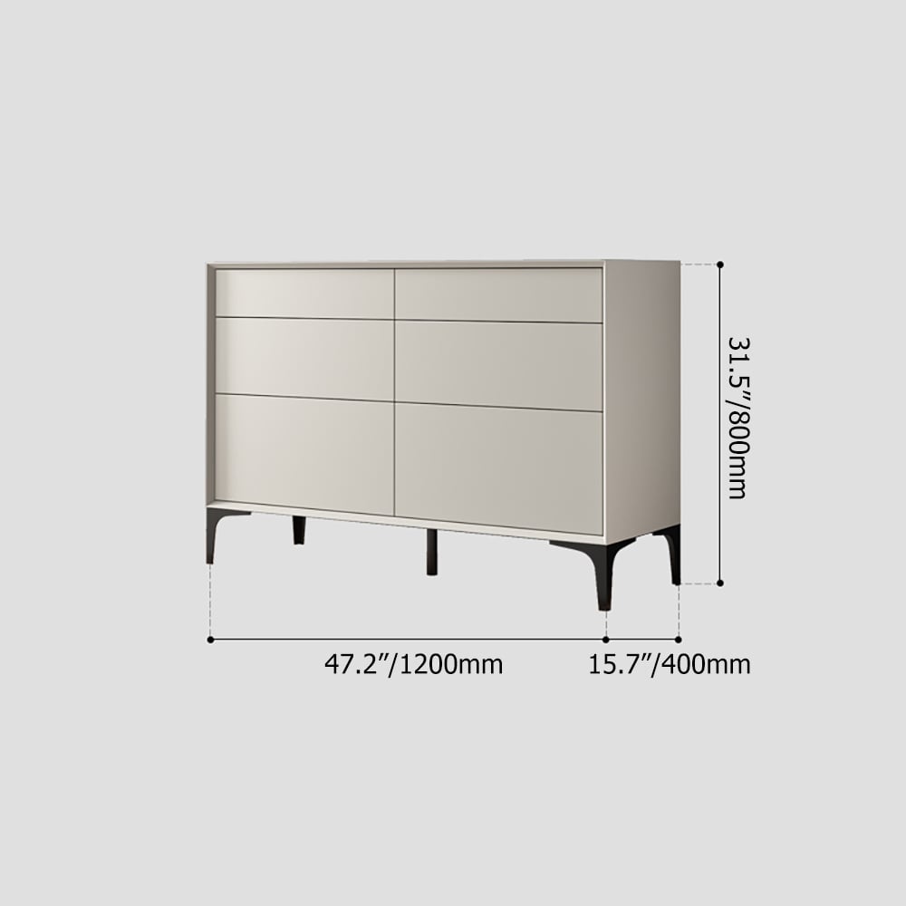 HMR - 47.2" Minimalist Off White Dresser Accent 6-Drawer Cabinet