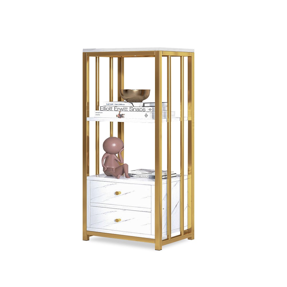 HMR - Modern White Storage Display Cabinet with Shelves & Drawers & Backboard