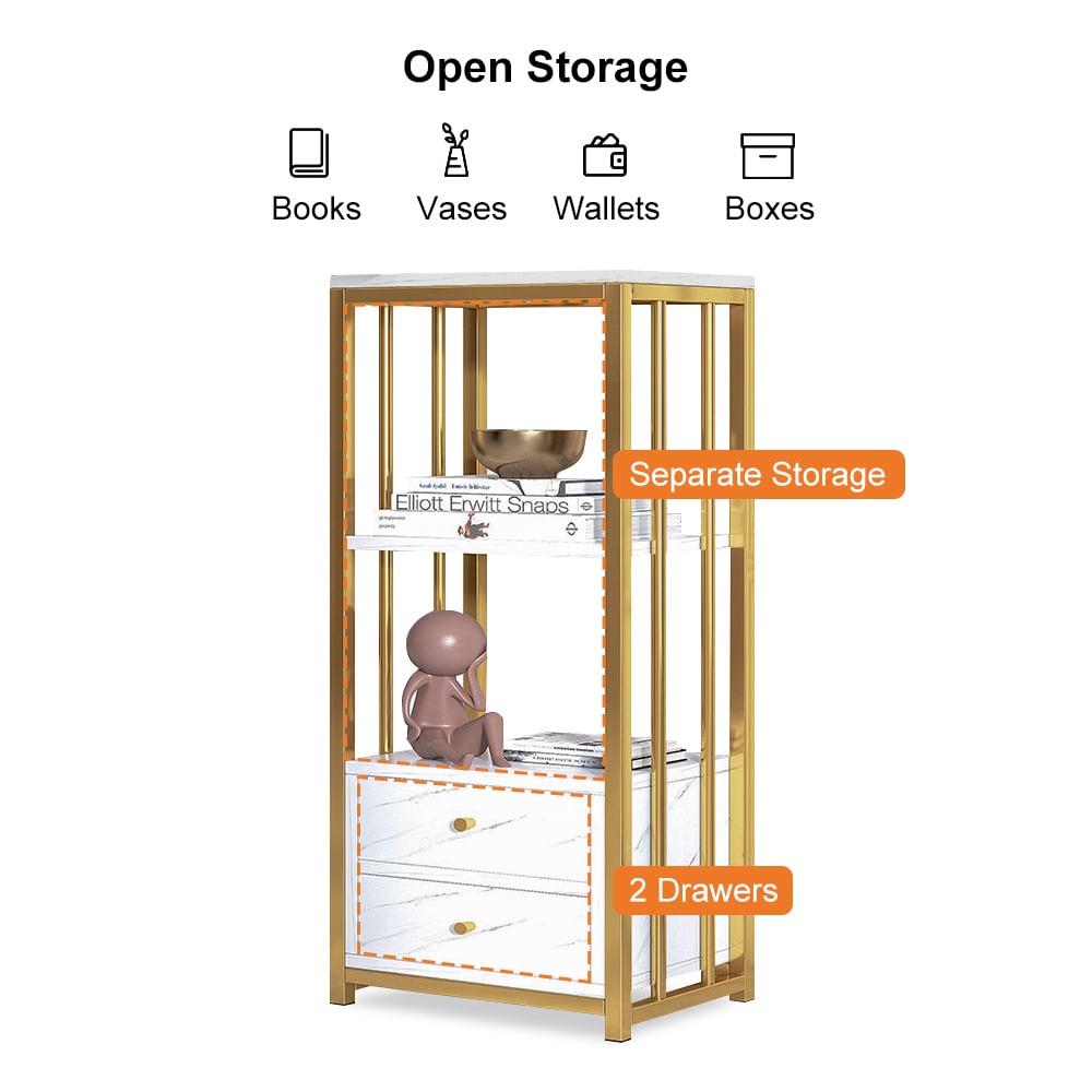 HMR - Modern White Storage Display Cabinet with Shelves & Drawers & Backboard