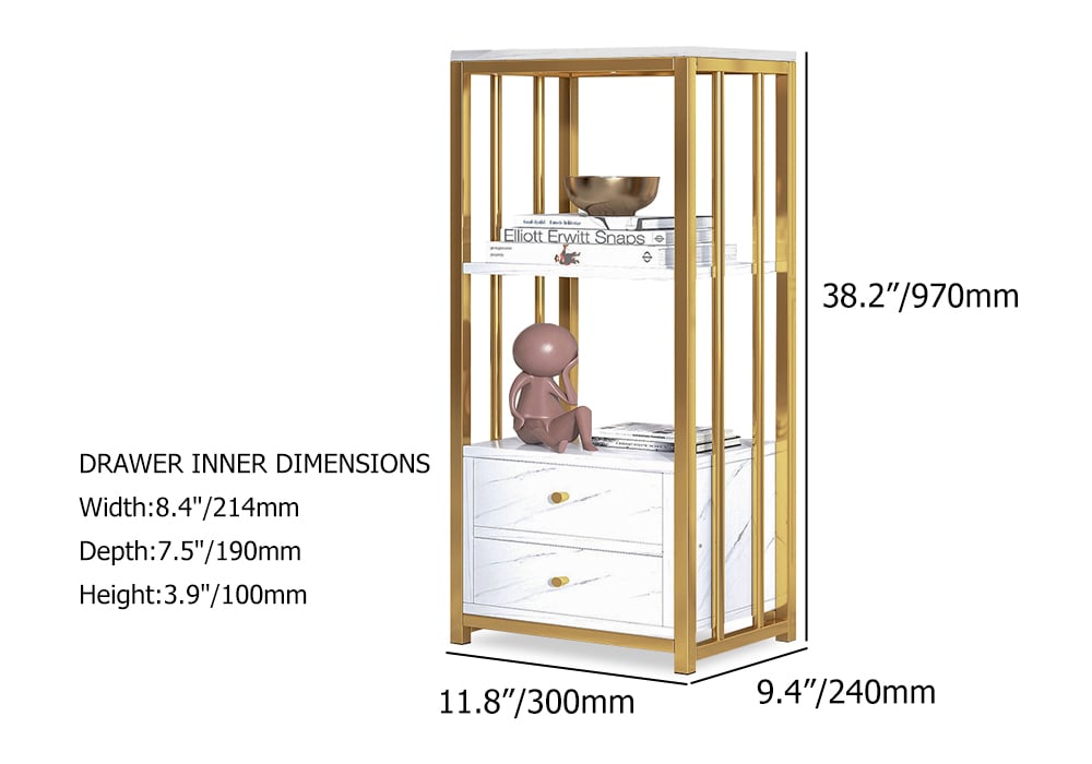 HMR - Modern White Storage Display Cabinet with Shelves & Drawers & Backboard