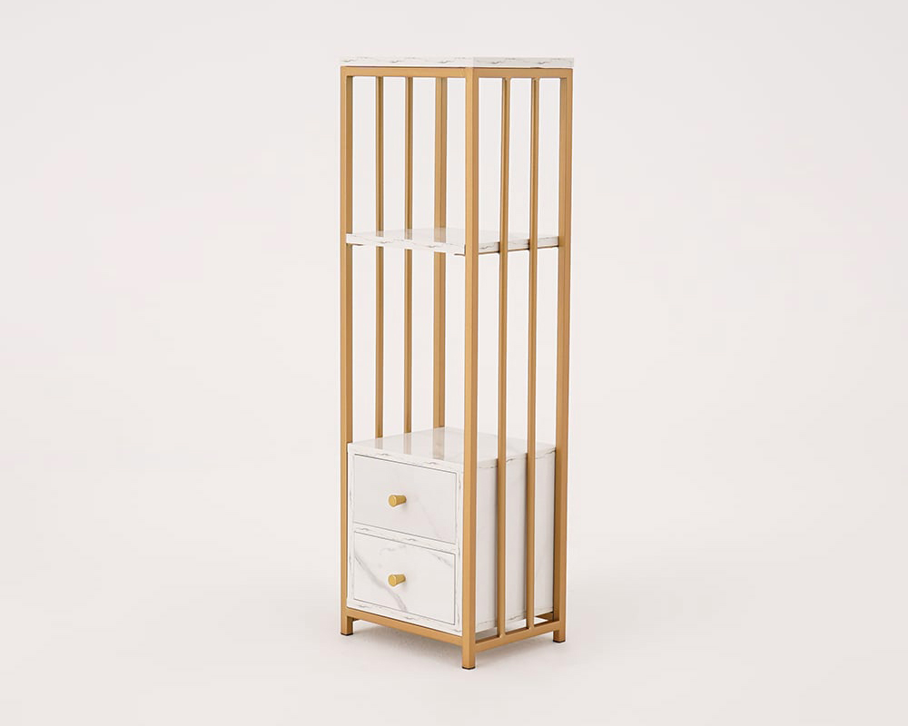 HMR - Modern White Storage Display Cabinet with Shelves & Drawers & Backboard