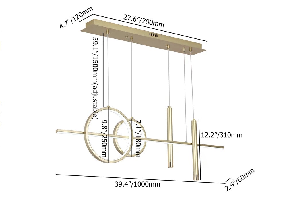 HMR Geometric Kitchen Island Light Metal Pendant Light - Gold