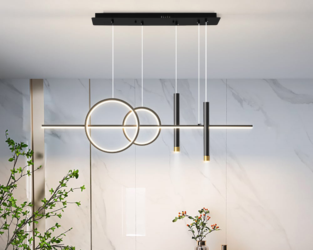 HMR Geometric Kitchen Island Light Metal Pendant Light - Black