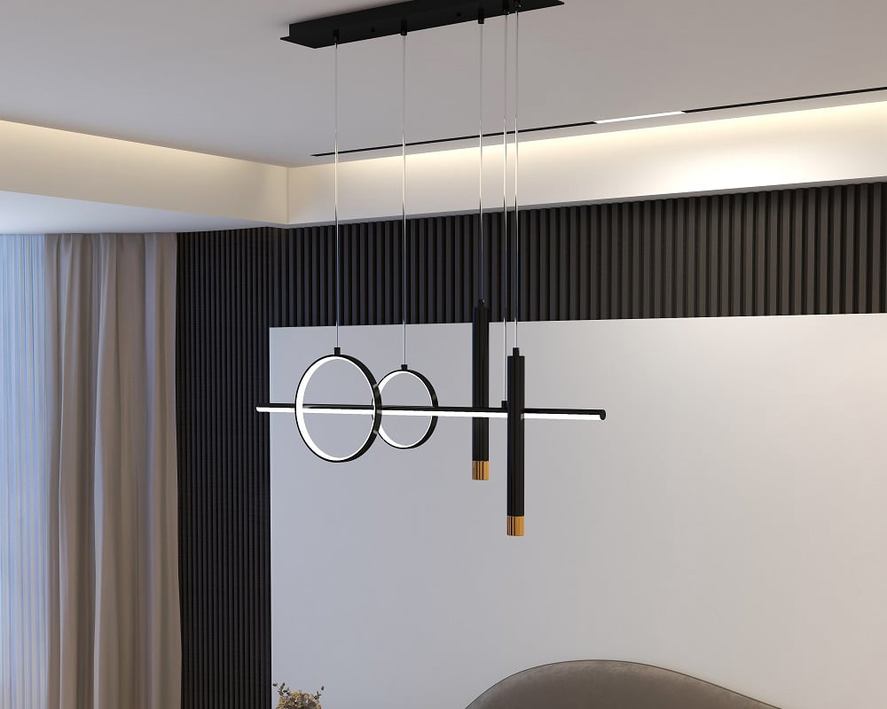 HMR Geometric Kitchen Island Light Metal Pendant Light - Black