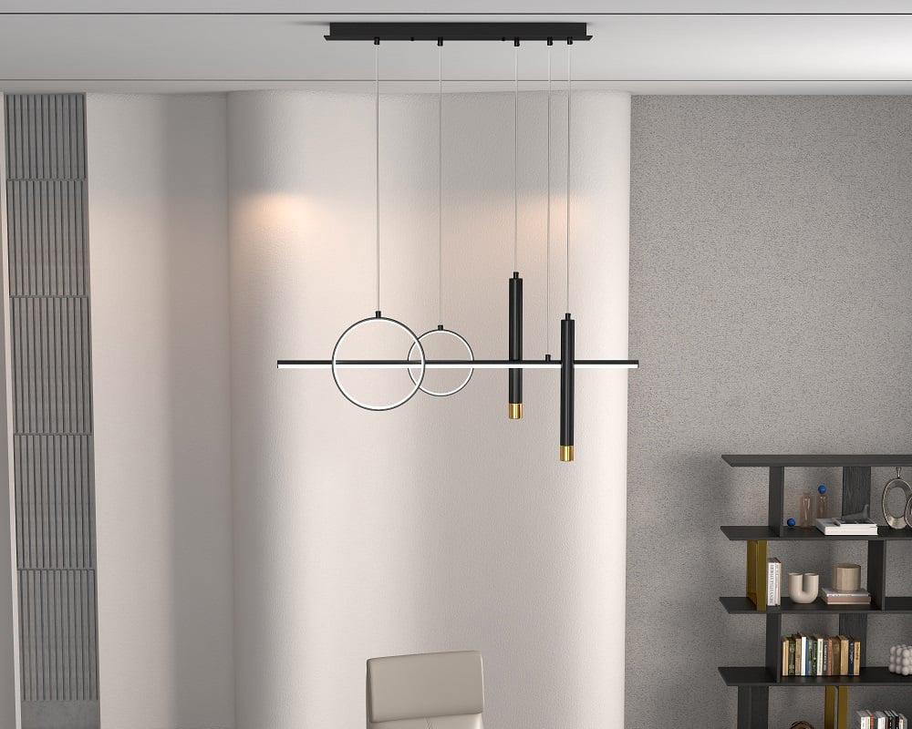 HMR Geometric Kitchen Island Light Metal Pendant Light - Black