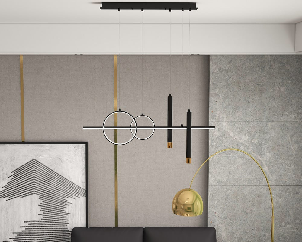 HMR Geometric Kitchen Island Light Metal Pendant Light - Black