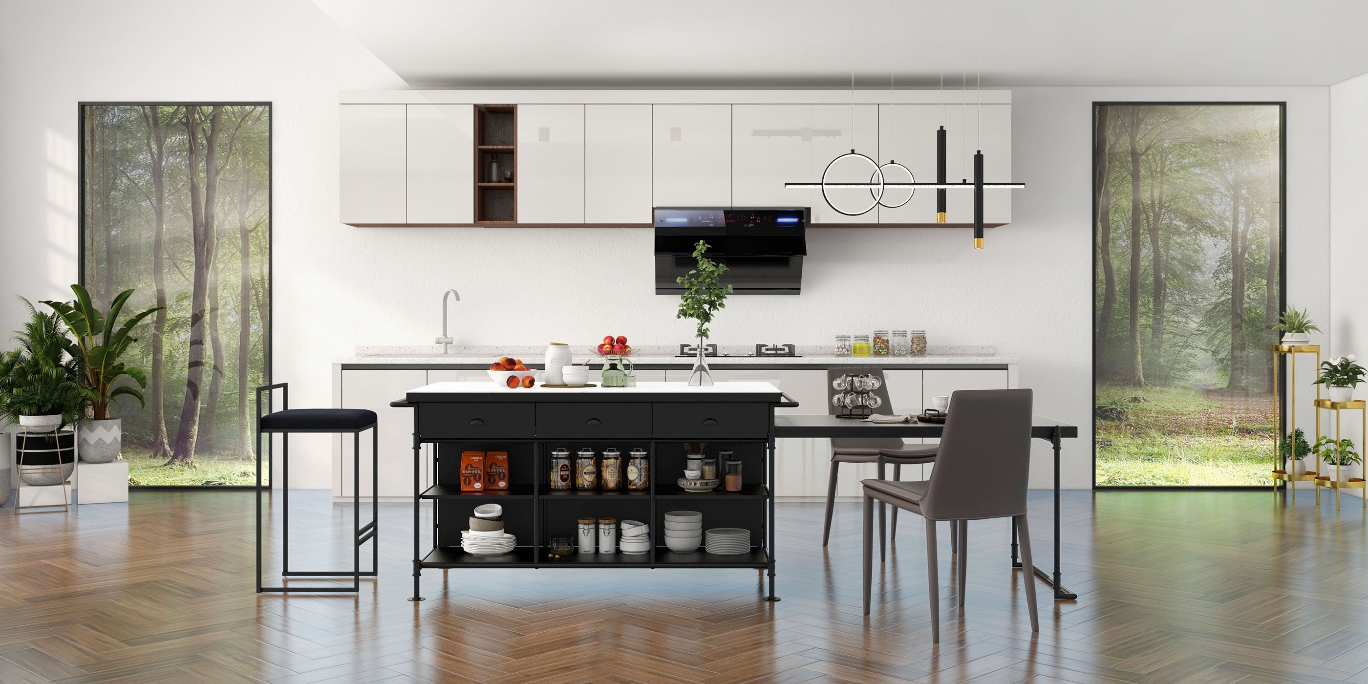 HMR Geometric Kitchen Island Light Metal Pendant Light - Black
