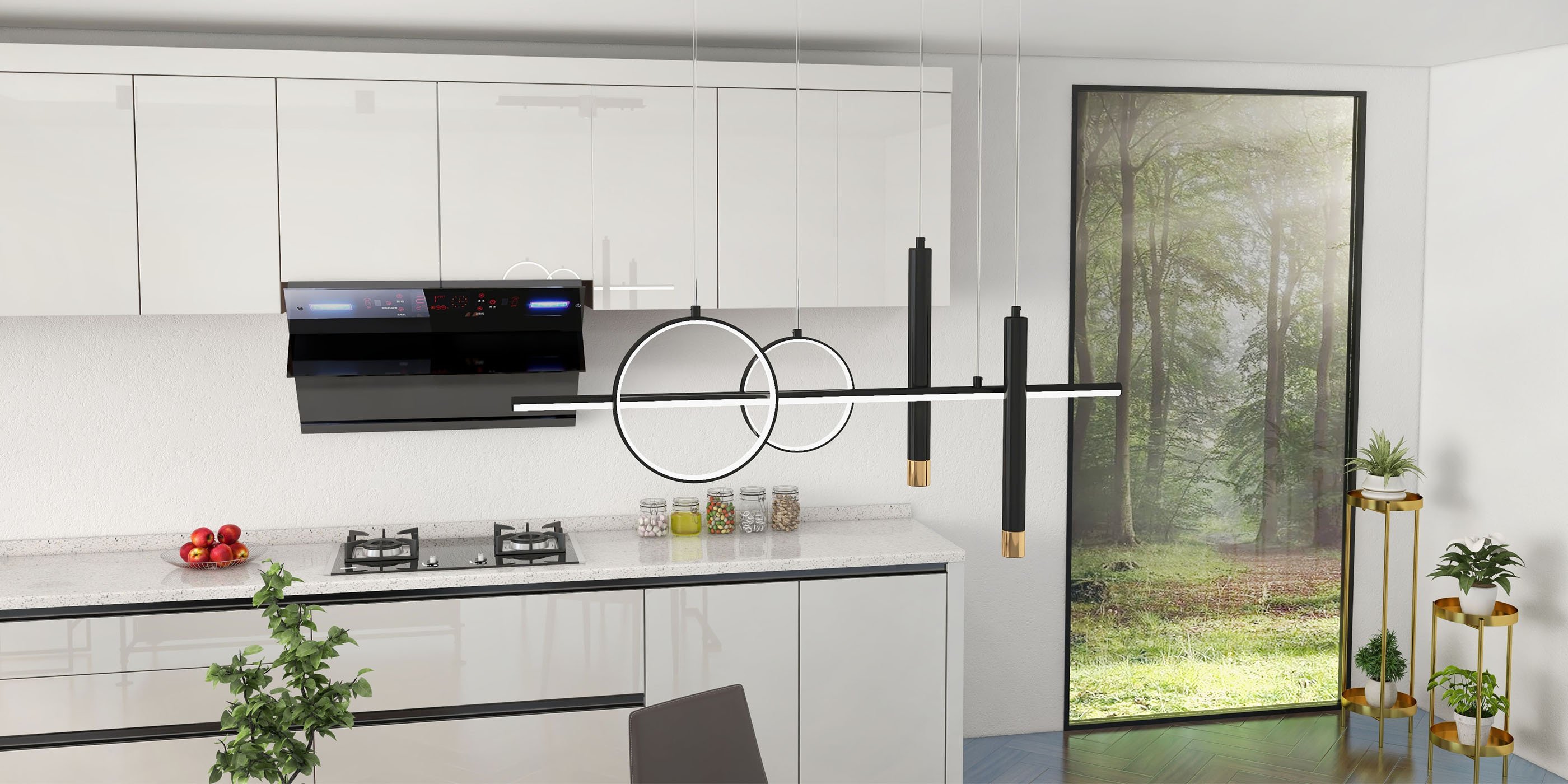 HMR Geometric Kitchen Island Light Metal Pendant Light - Black