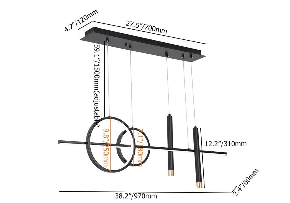 HMR Geometric Kitchen Island Light Metal Pendant Light - Black