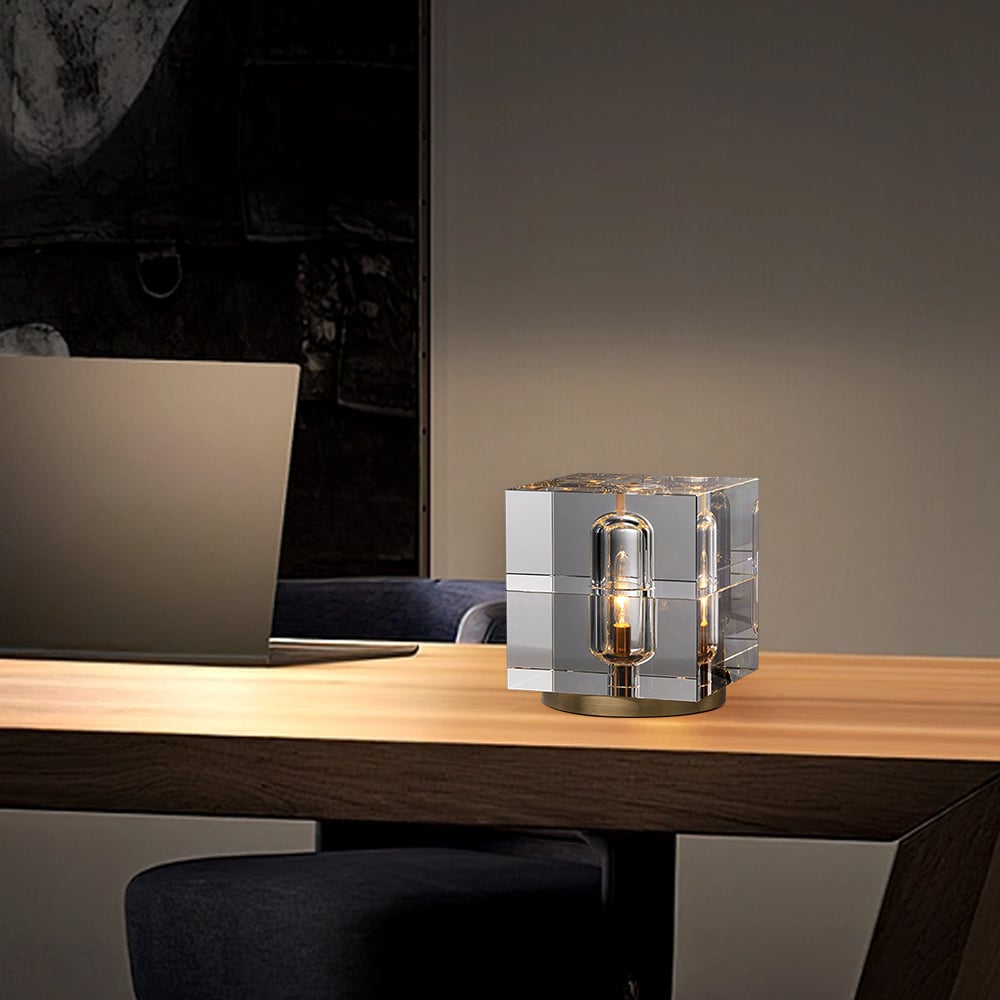 HMR - Postmodern Creative Square Crystal Glass Table Lamp 1 Light On / Off Switch