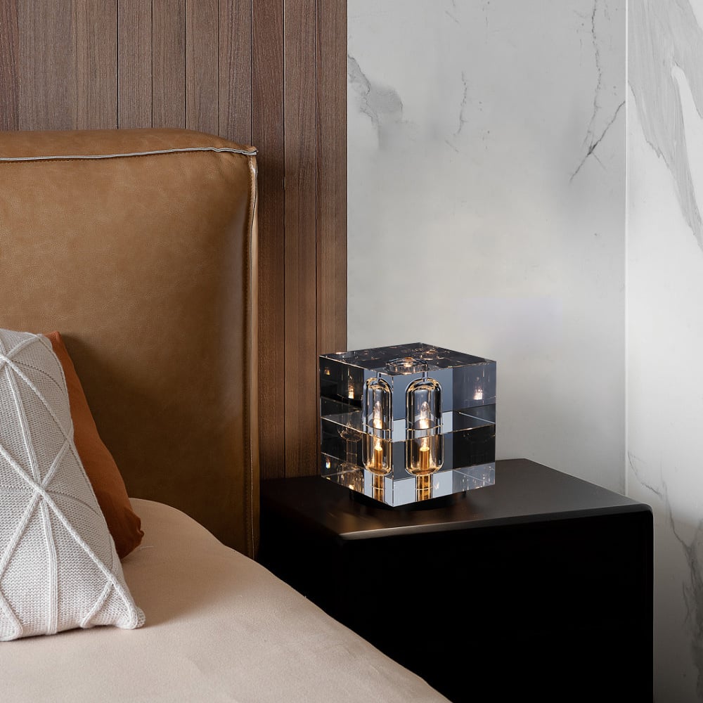 HMR - Postmodern Creative Square Crystal Glass Table Lamp 1 Light On / Off Switch