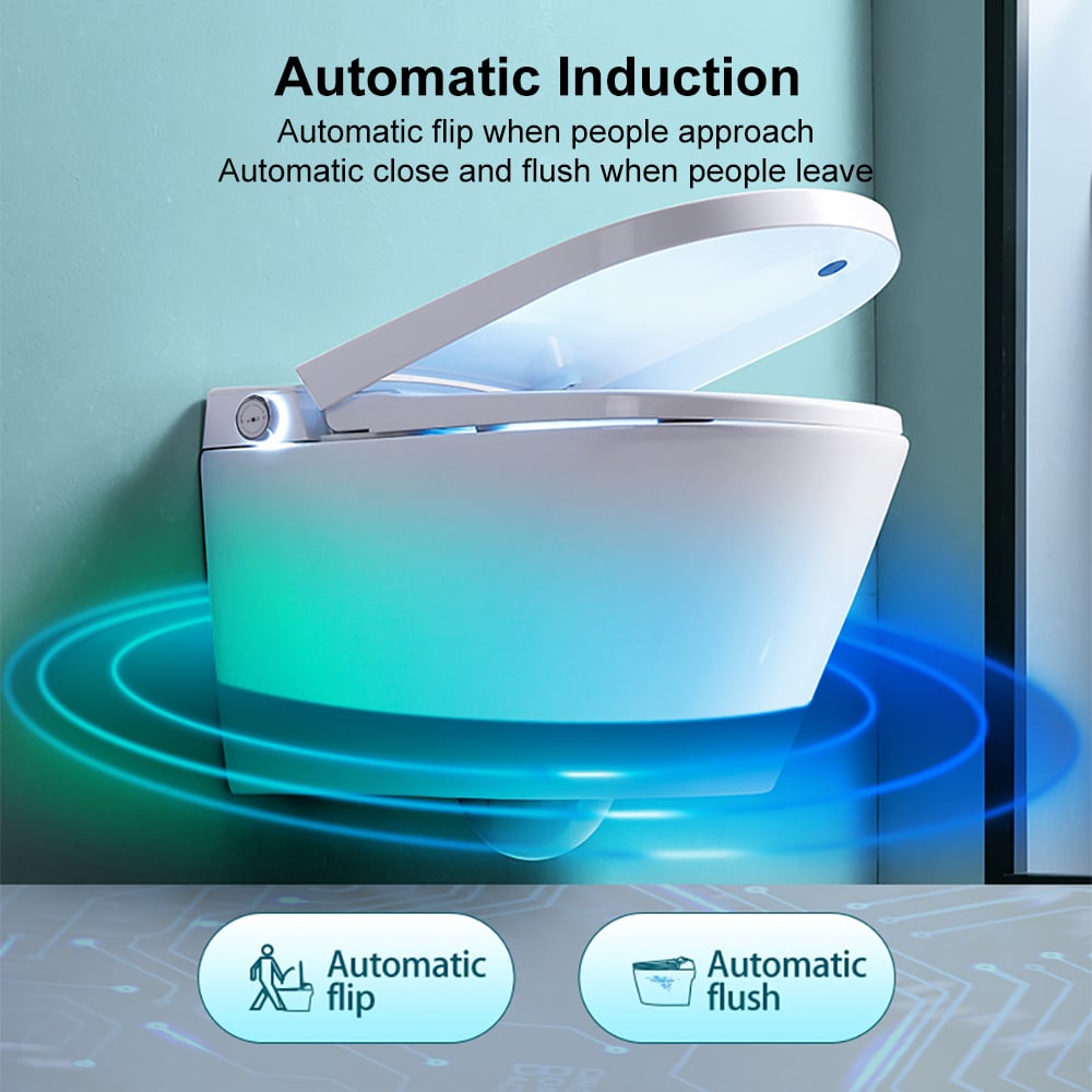 HMR Automatic Wall-Mounted Smart Bidet Toilet with In-Wall Tank - White