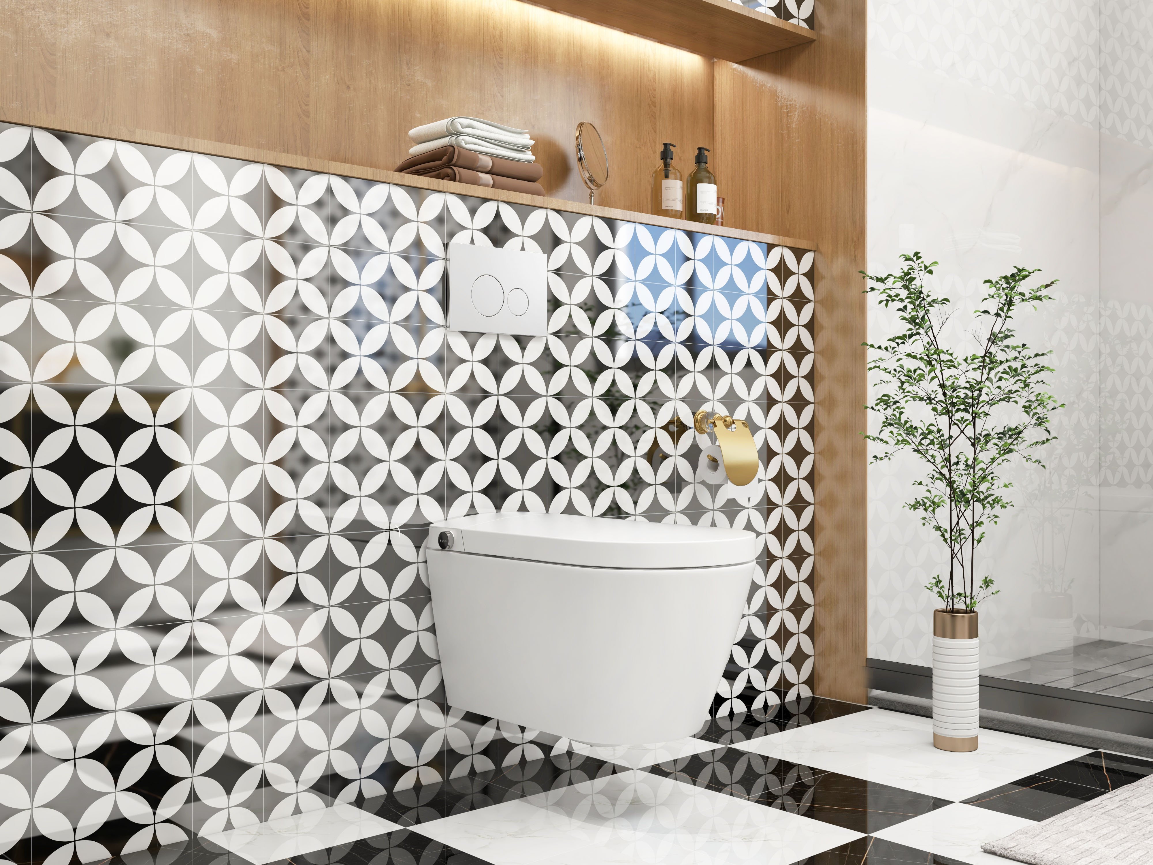 HMR Automatic Wall-Mounted Smart Bidet Toilet with In-Wall Tank - White