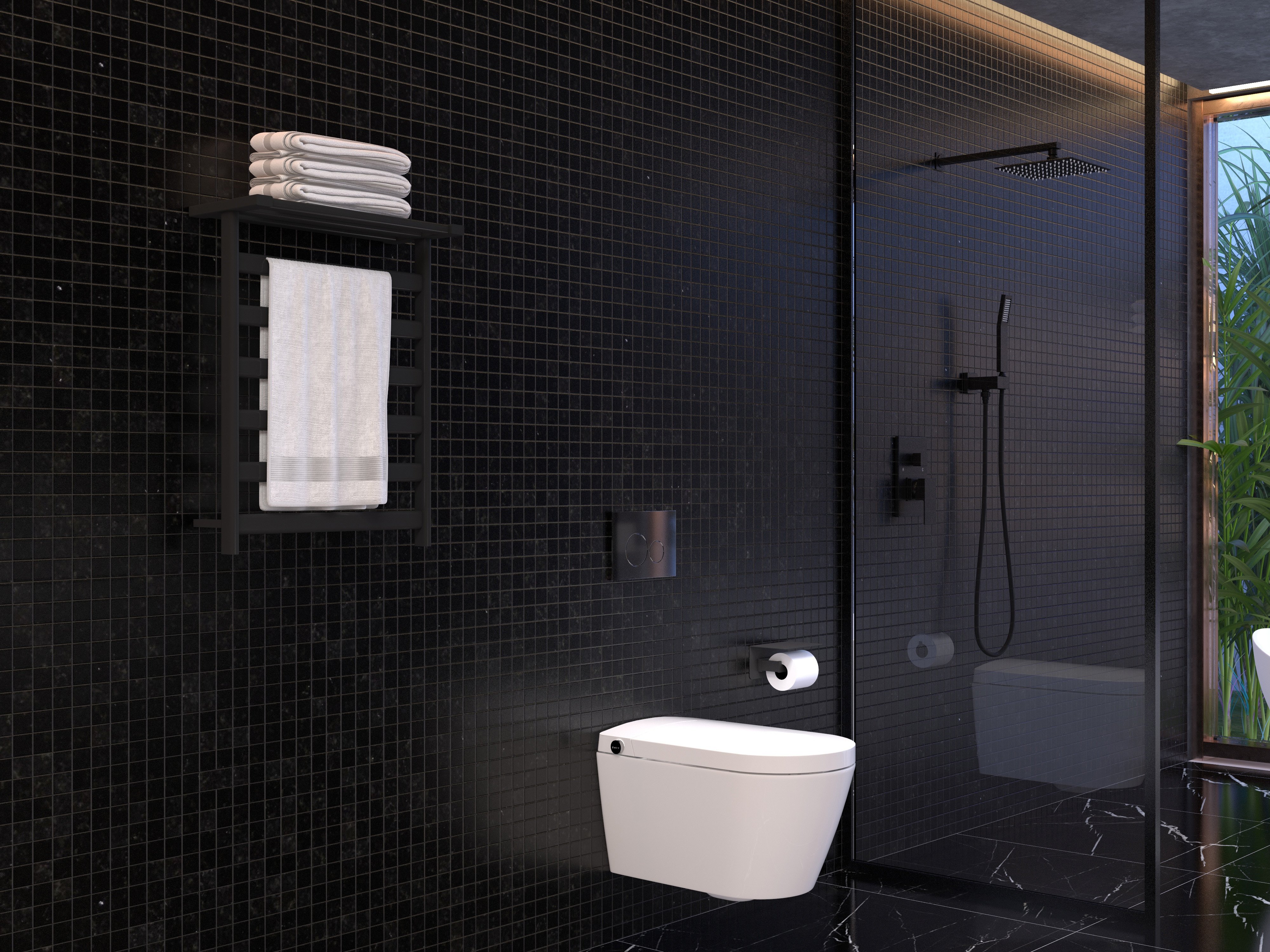 HMR Automatic Wall-Mounted Smart Bidet Toilet with In-Wall Tank - White