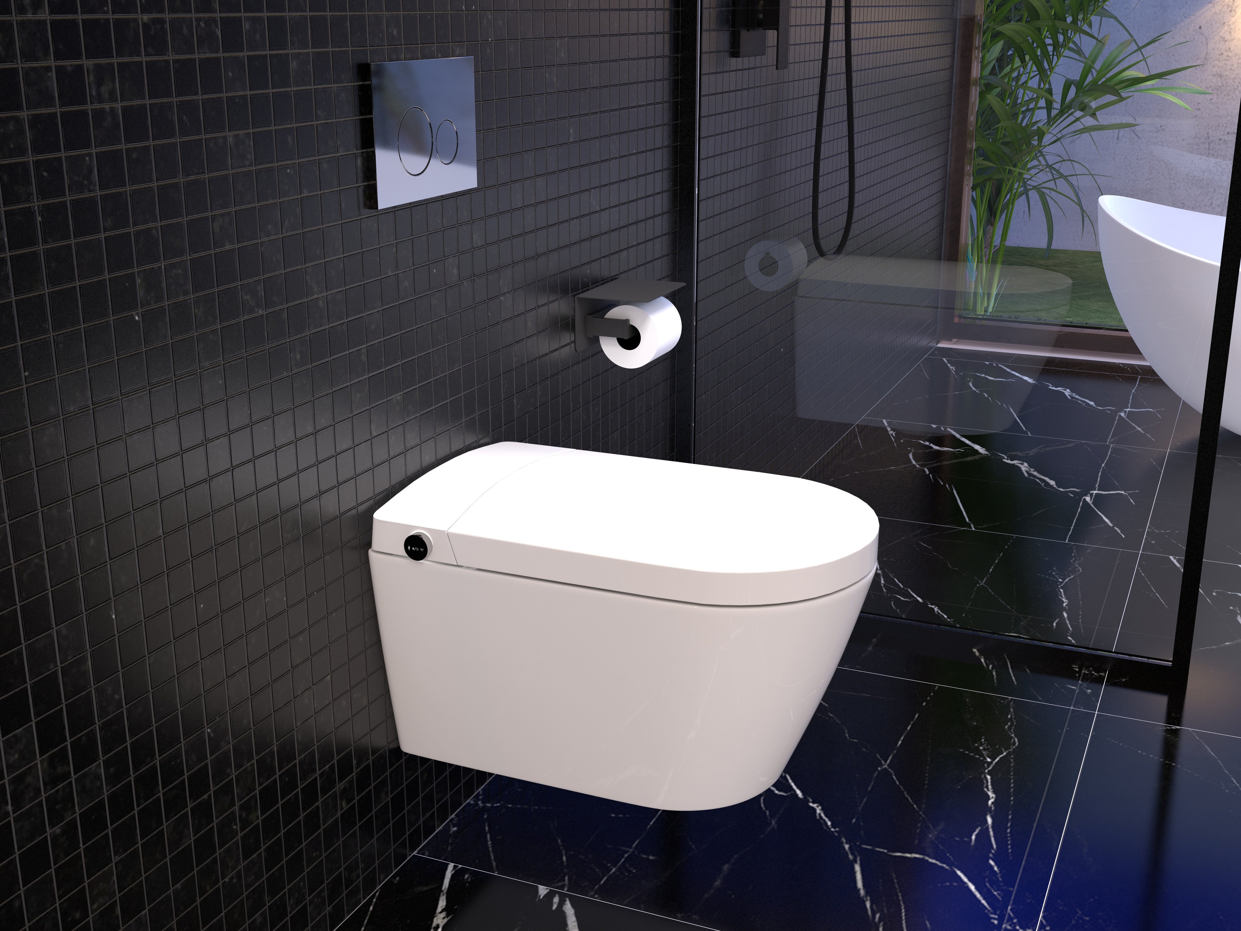 HMR Automatic Wall-Mounted Smart Bidet Toilet with In-Wall Tank - White