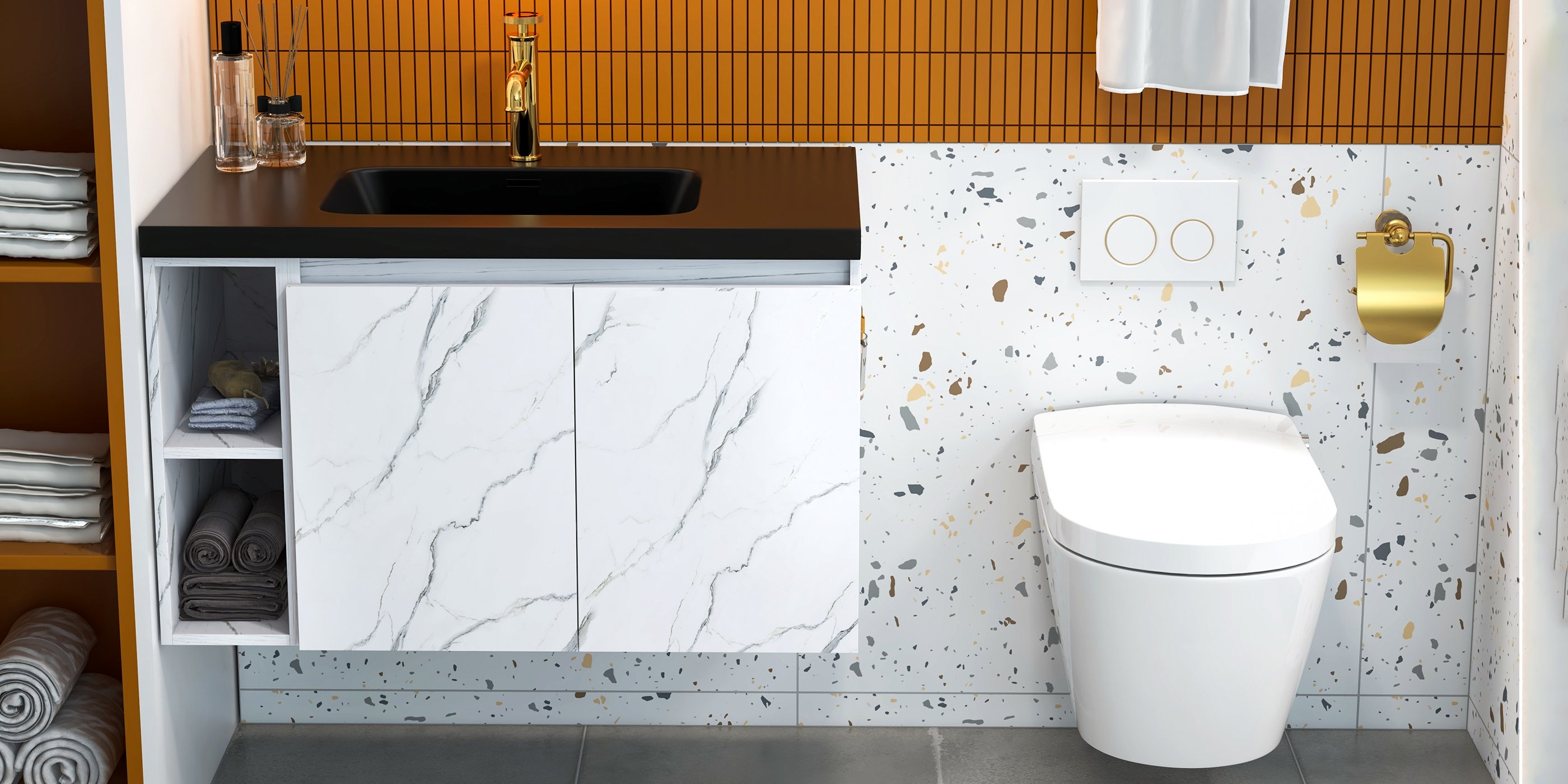 HMR Automatic Wall-Mounted Smart Bidet Toilet with In-Wall Tank - White