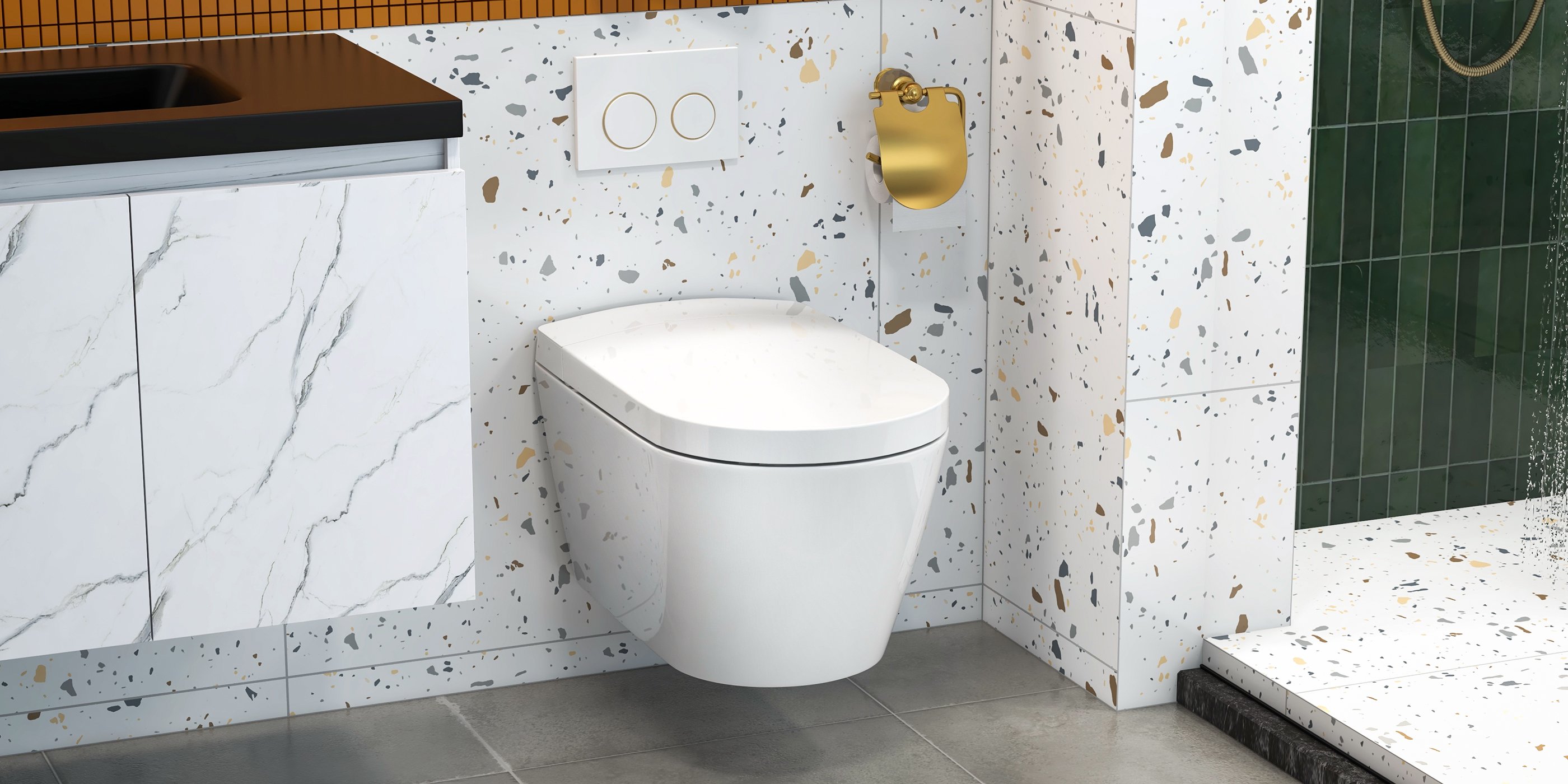 HMR Automatic Wall-Mounted Smart Bidet Toilet with In-Wall Tank - White