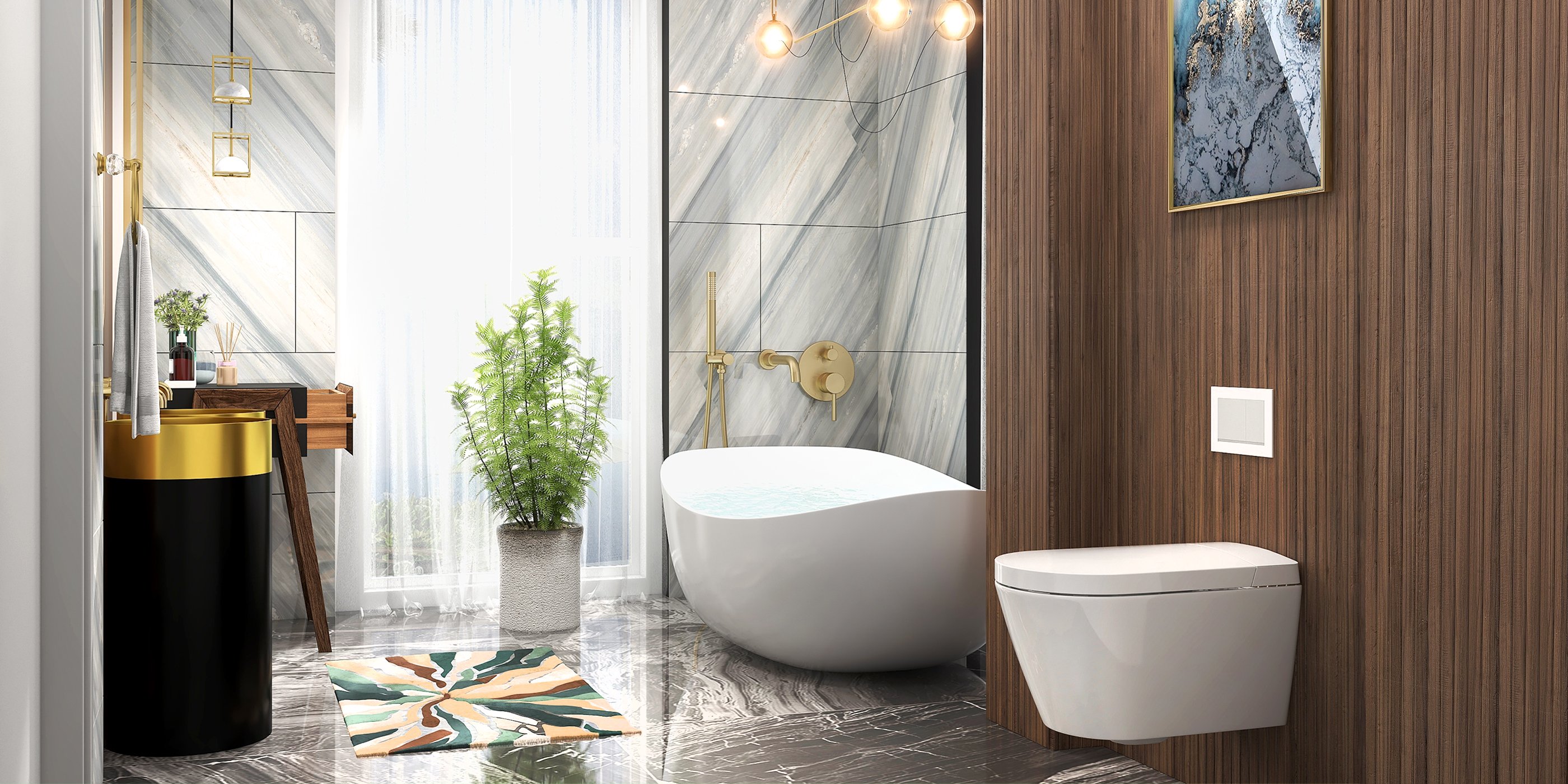 HMR Automatic Wall-Mounted Smart Bidet Toilet with In-Wall Tank - White