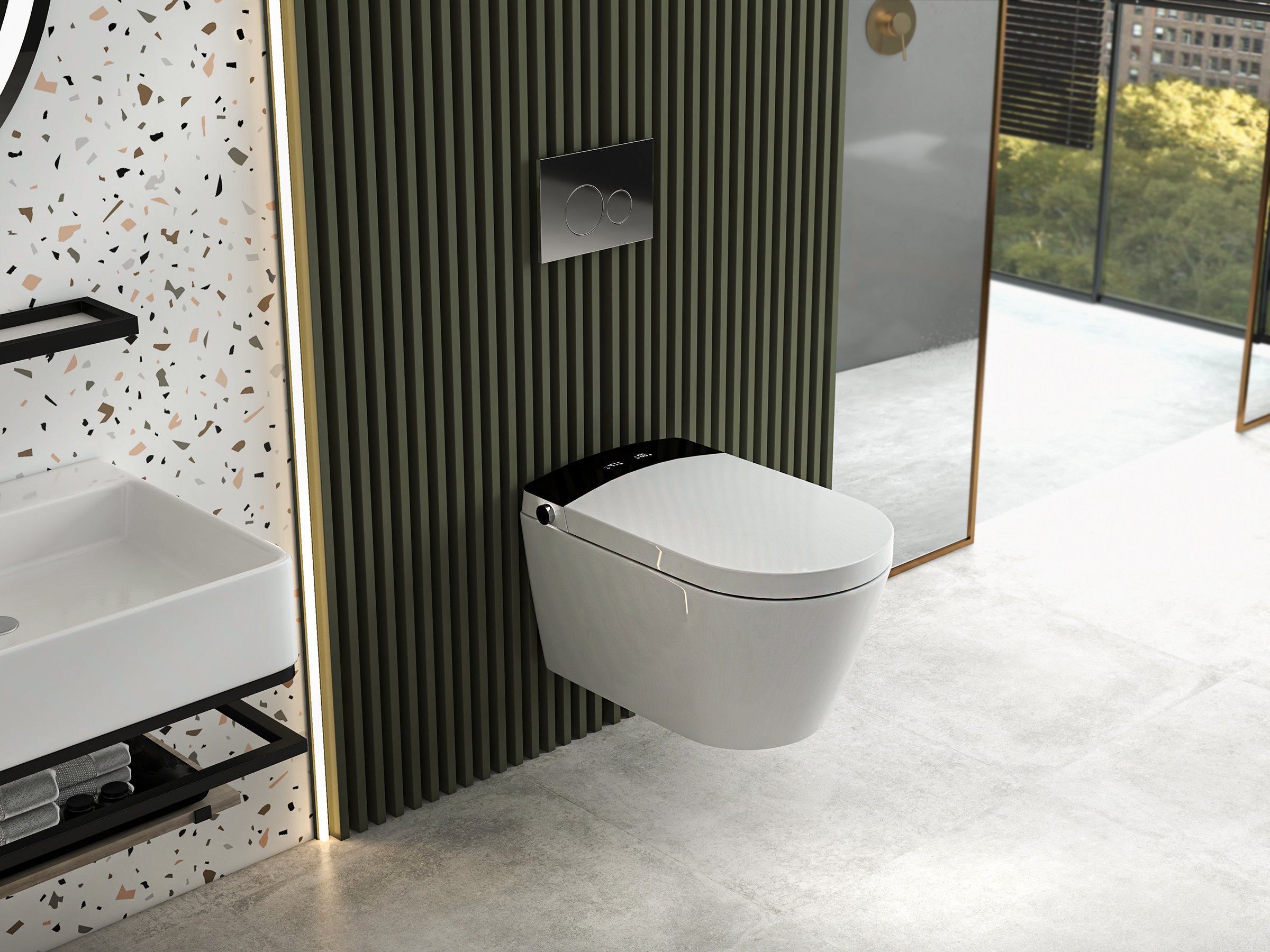 HMR - Automatic Wall-Mounted Smart Bidet Toilet with In-Wall Tank