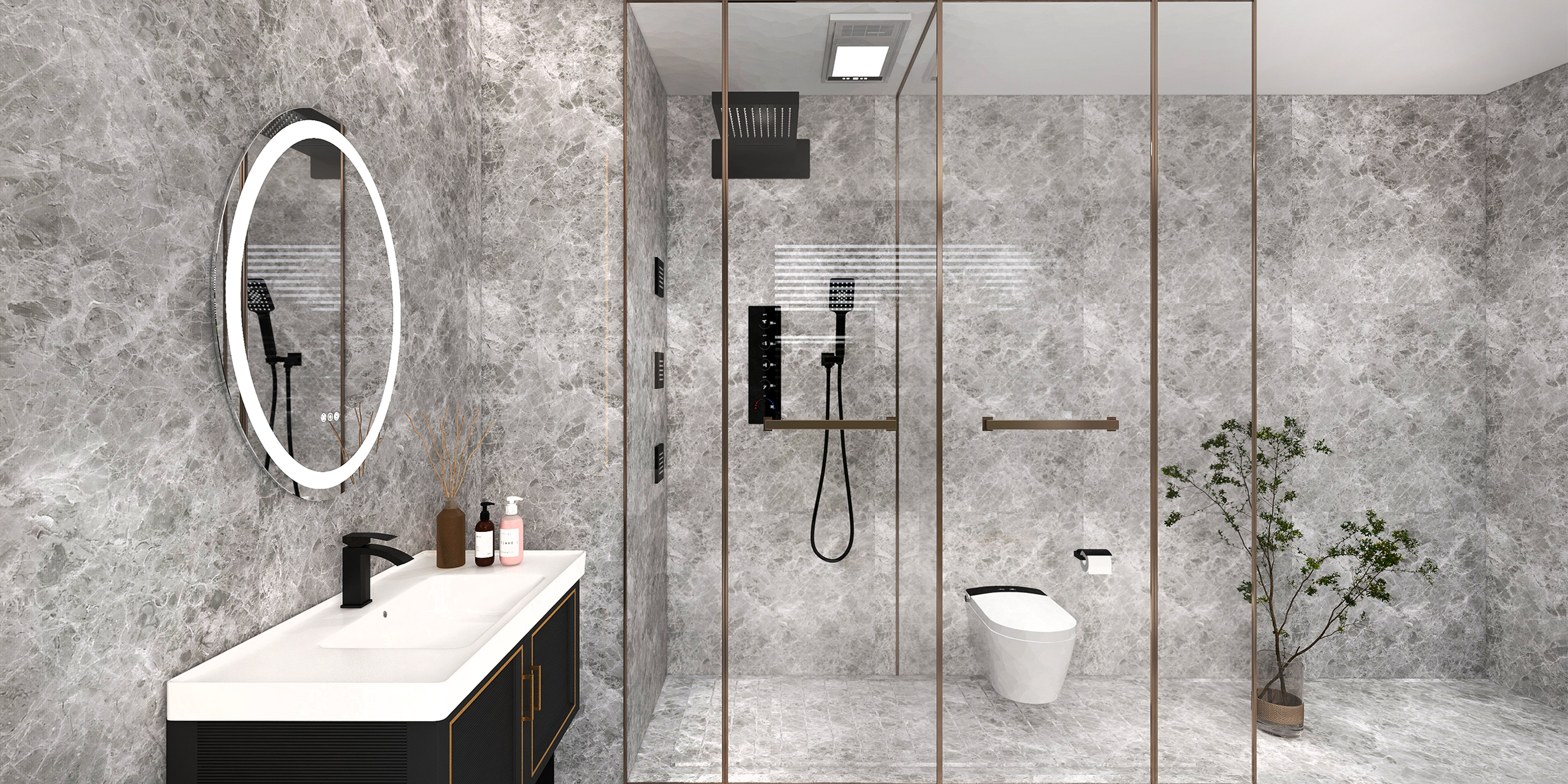 HMR - Automatic Wall-Mounted Smart Bidet Toilet with In-Wall Tank