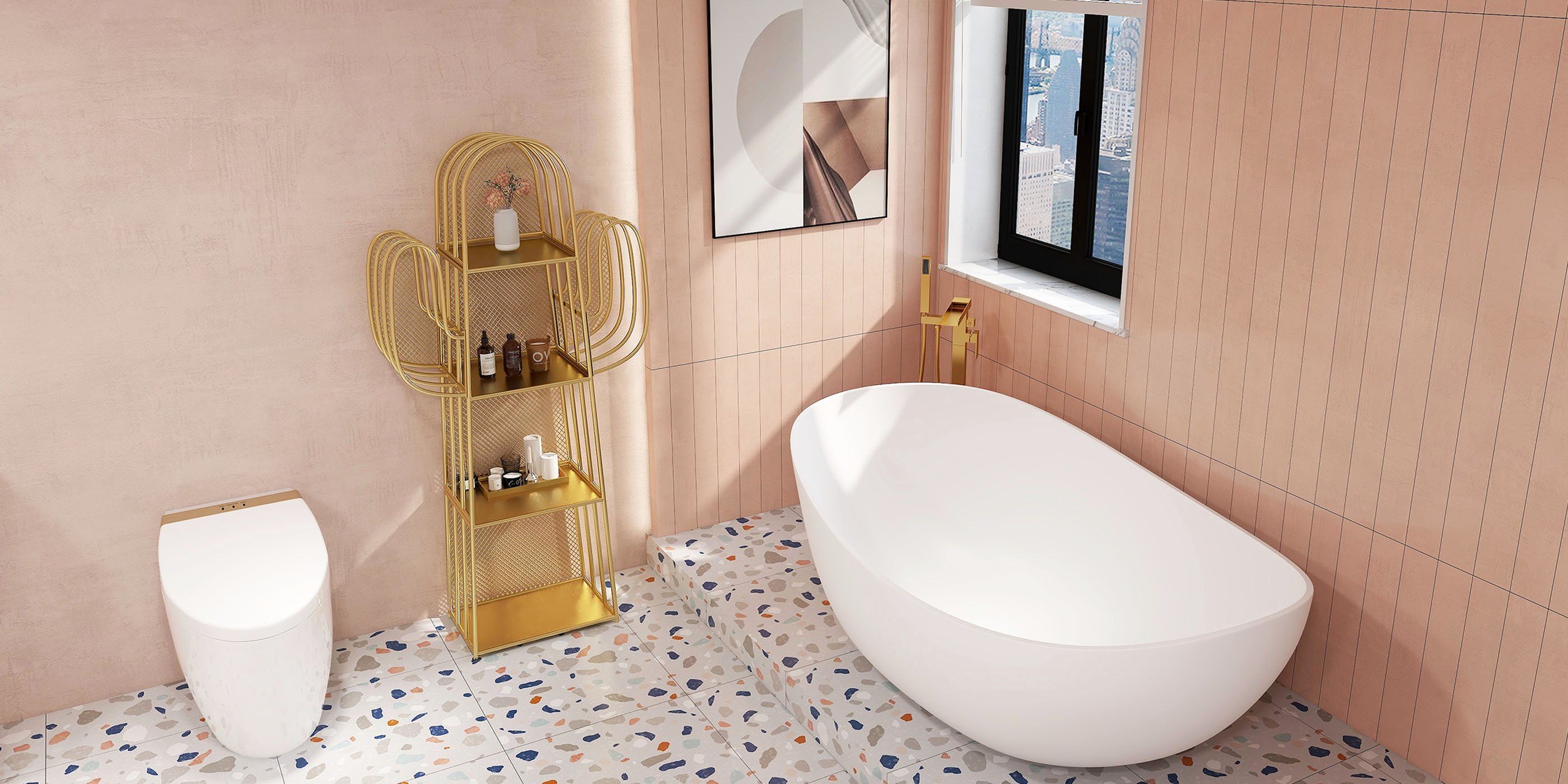 HMR Automatic Smart Bidet Toilet with Deodorizing Function 1.28 GPF - White & Gold