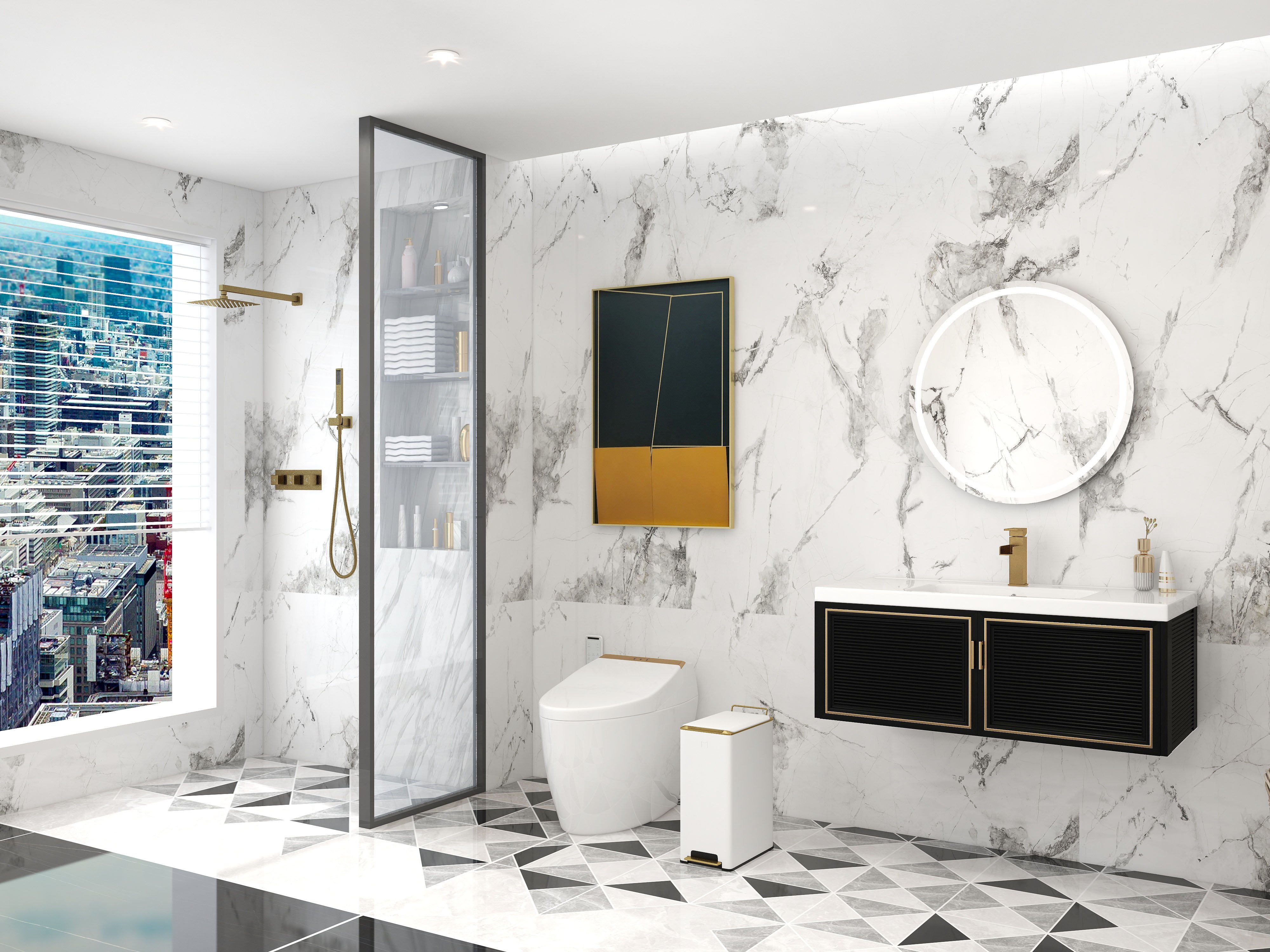 HMR Automatic Smart Bidet Toilet with Deodorizing Function 1.28 GPF - White & Gold