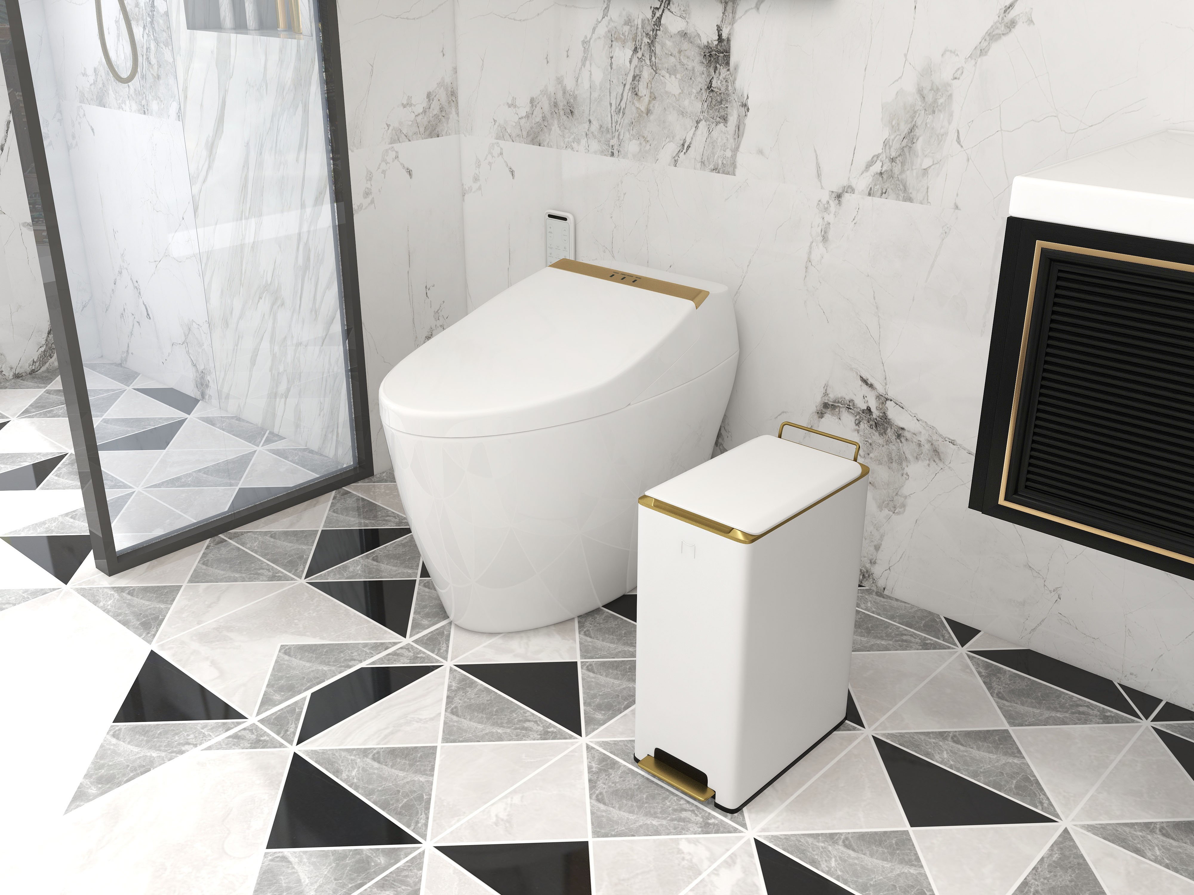 HMR Automatic Smart Bidet Toilet with Deodorizing Function 1.28 GPF - White & Gold