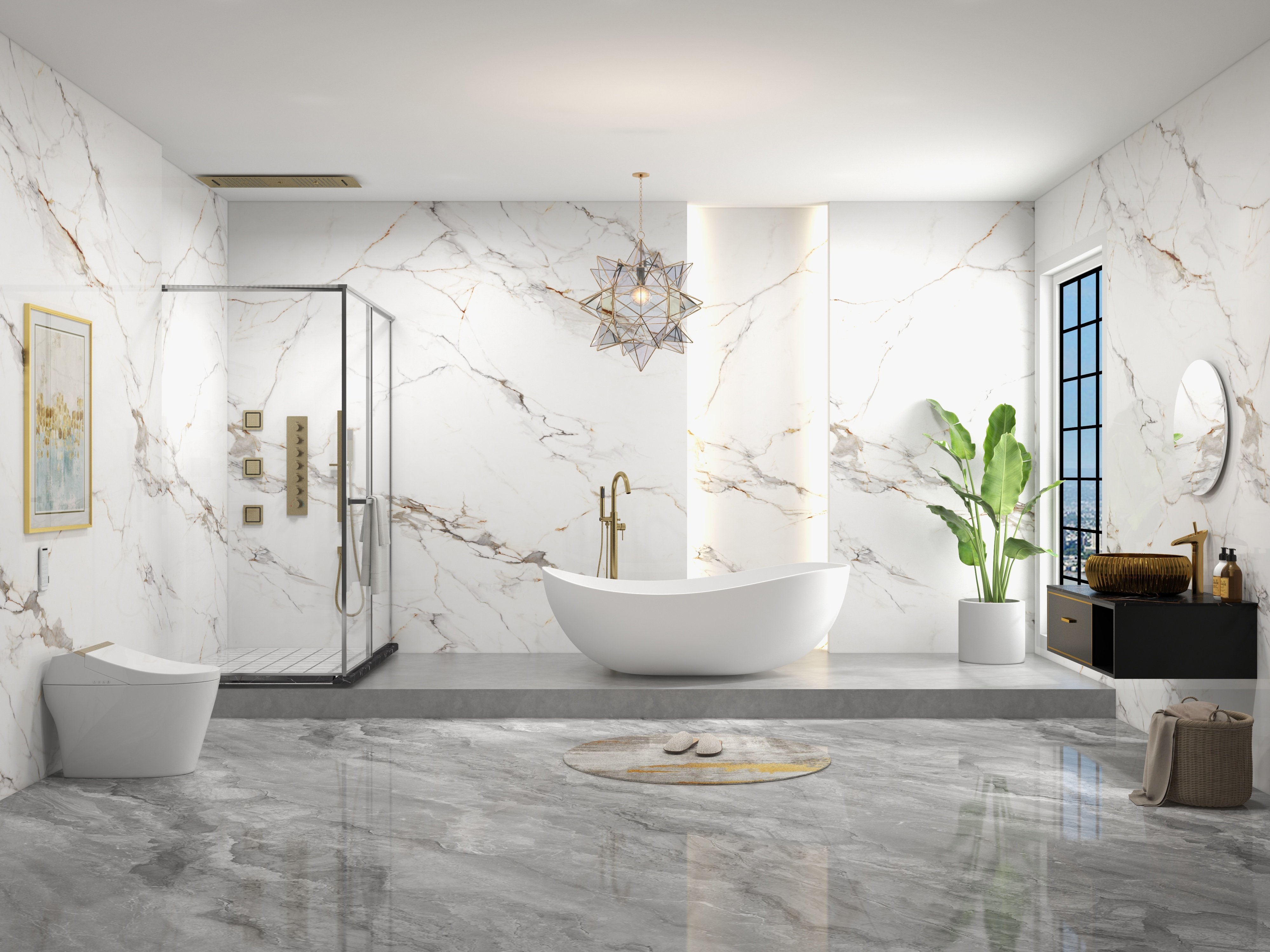 HMR Automatic Smart Bidet Toilet with Deodorizing Function 1.28 GPF - White & Gold