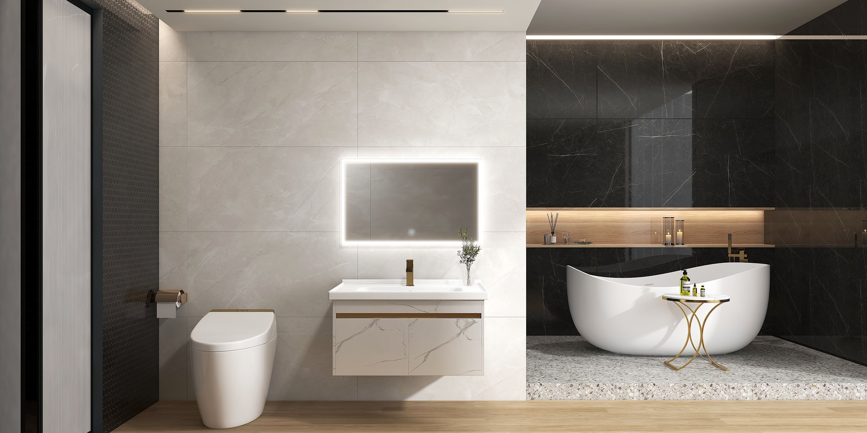 HMR Automatic Smart Bidet Toilet with Deodorizing Function 1.28 GPF - White & Gold