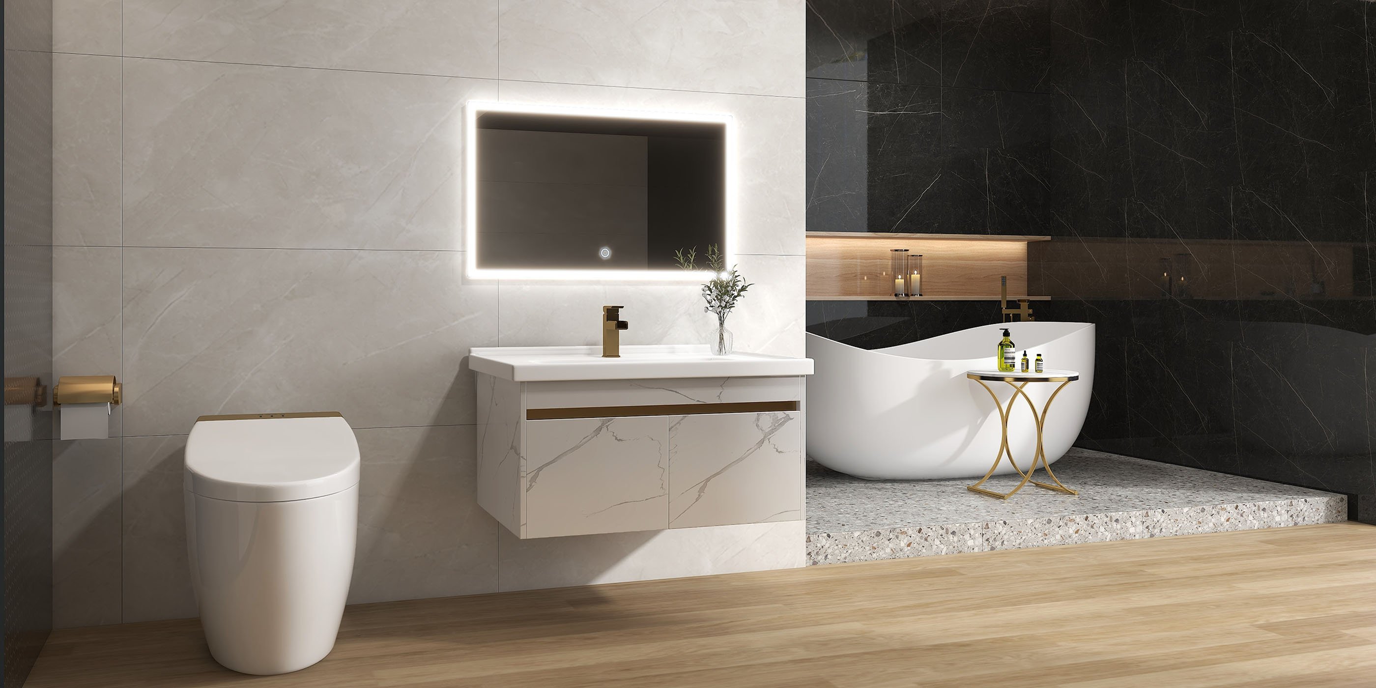 HMR Automatic Smart Bidet Toilet with Deodorizing Function 1.28 GPF - White & Gold