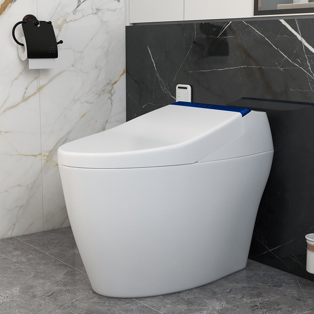 HMR Automatic Smart Bidet Toilet with Deodorizing Function 1.28 GPF - White & Blue