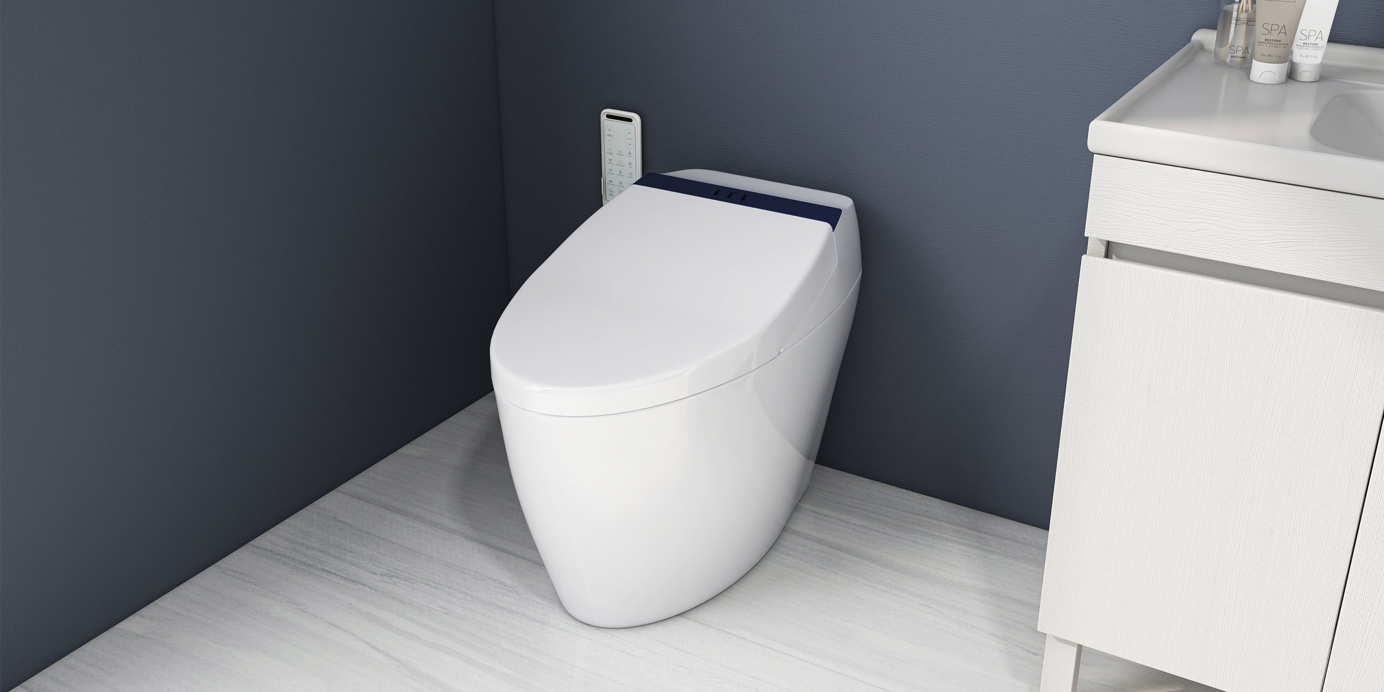 HMR Automatic Smart Bidet Toilet with Deodorizing Function 1.28 GPF - White & Blue